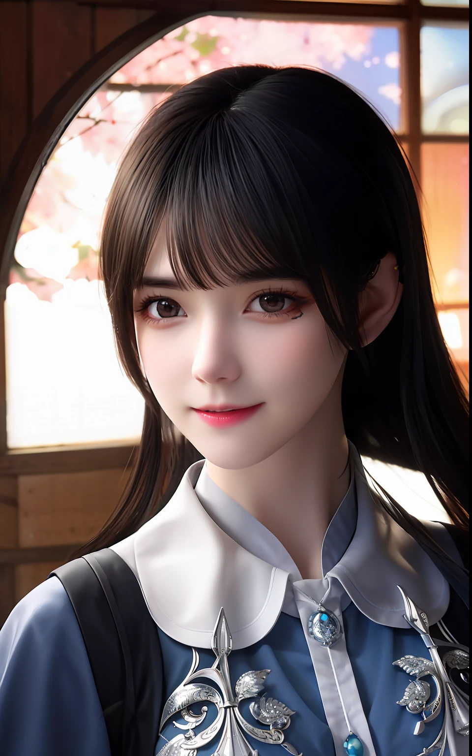 silber hair、ulzzang -6500-v1.1, (Photorealsitic:1.4), animesque、anime styled、ssmile、portraitures、Beautiful, Moist eyes like clear glass、Beautiful detailed woman, extremely detailed eye and face, Beautiful detailed eyes,huge filesize, ultra-detailliert, hight resolution, ighly detailed, top-quality, masterpiece, illustratio, ighly detailed, nffsw, unification, 8k wallpaper, splendid, finely detail, masterpiece, top-quality, Highly detailed ticker uniform 8K wallpaper, Light on the Face、电影灯光、