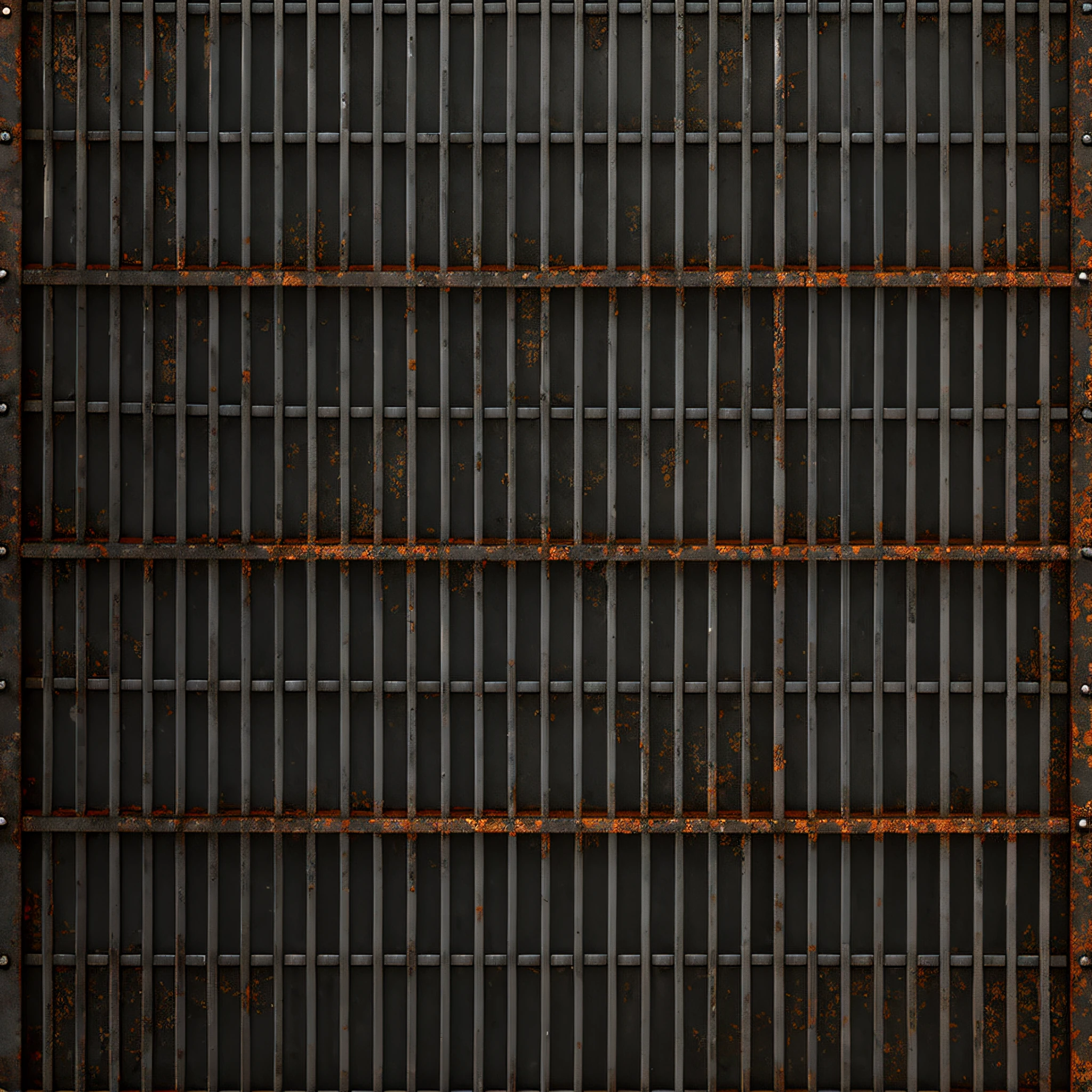 Metal floor made of rusty metal, Seamless texture of rusty metal staircase floor, Damaged rusty metal