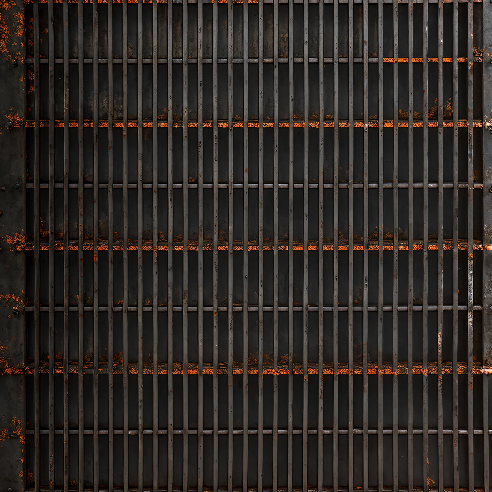 Metal floor made of rusty metal, Seamless texture of rusty metal staircase floor, Damaged rusty metal