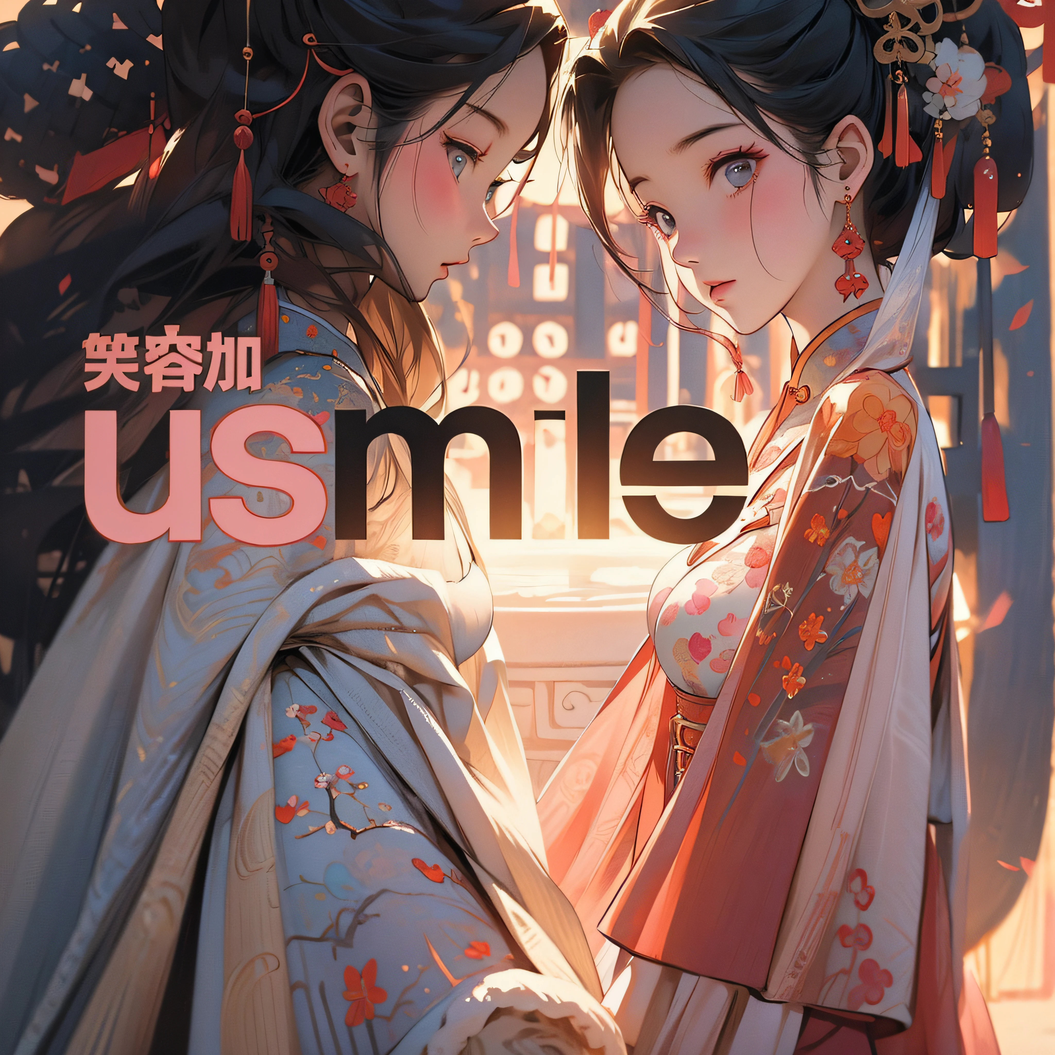 Tanabata，Chinese big breasts，Traditional China，Realiy，tmasterpiece，8K，4K，In pink，couple,Valentine's Day，𝓡𝓸𝓶𝓪𝓷𝓽𝓲𝓬，hugs，Look at each other，Sweet，amarelo，Contre-Jour，cameras，mountain water，both sexes