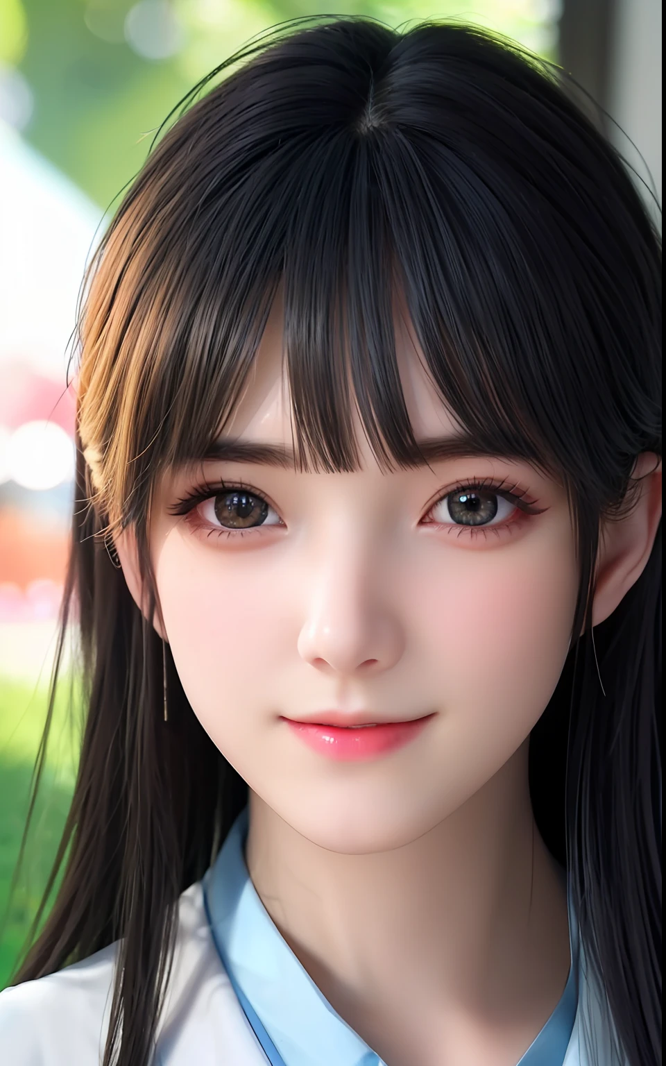 silber hair、ulzzang -6500-v1.1, (Photorealsitic:1.4), animesque、anime styled、ssmile、portraitures、Beautiful, Moist eyes like clear glass、Beautiful detailed woman, extremely detailed eye and face, Beautiful detailed eyes,huge filesize, ultra-detailliert, hight resolution, ighly detailed, top-quality, ​masterpiece, illustratio, ighly detailed, nffsw, unification, 8k wallpaper, splendid, finely detail, ​masterpiece, top-quality, Highly detailed ticker uniform 8K wallpaper, Light on the Face、电影灯光、1８Year old girl