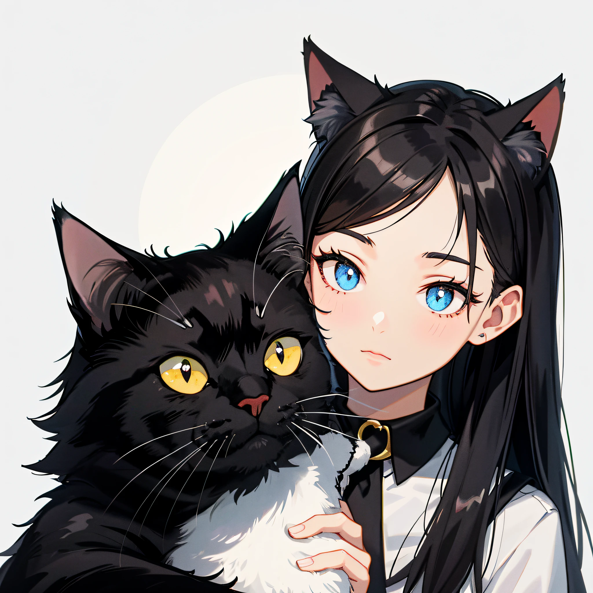 Black long hair anime girl holding black cat, anime girl with cat ears, beautiful anime catgirl, anime cat, by Yang J, realistic anime cat, Very beautiful anime cat girl, cute anime catgirl, In anime style, anime catgirl, beautiful young catgirl, in an anime style, Anime style portrait, very beautiful cute catgirl