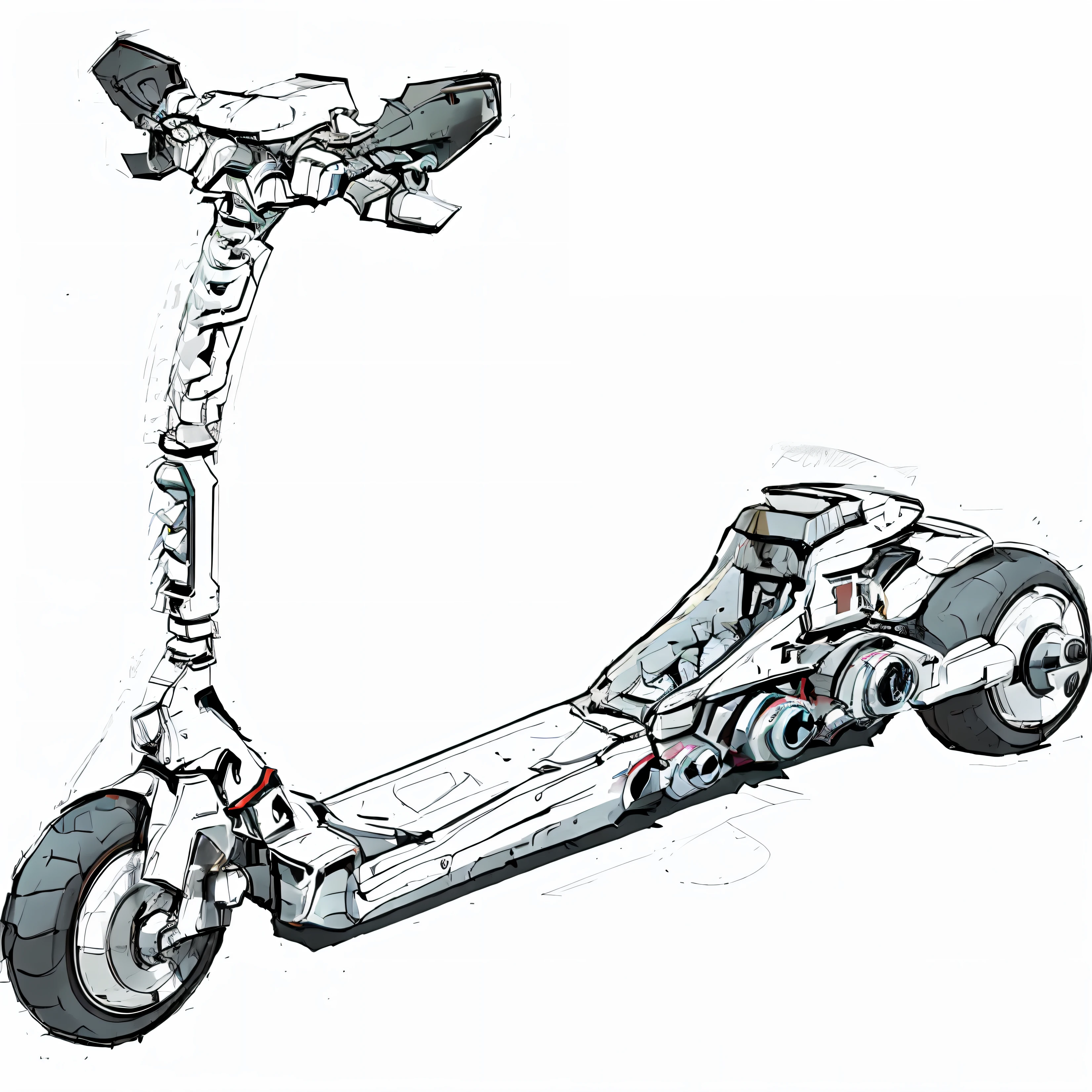 Scooter scooter diagram, exploded view, labeled diagrams, mechanical diagram, technical diagram, diagram schematic, technical detail, engineering diagram, A high resolution, dessin au trait, drawn image, top - view, Exploded parts assembly, front orthographic, Assembly instructions, cut-away, technical sketch, assembly drawing, Diagram representation, fig.1