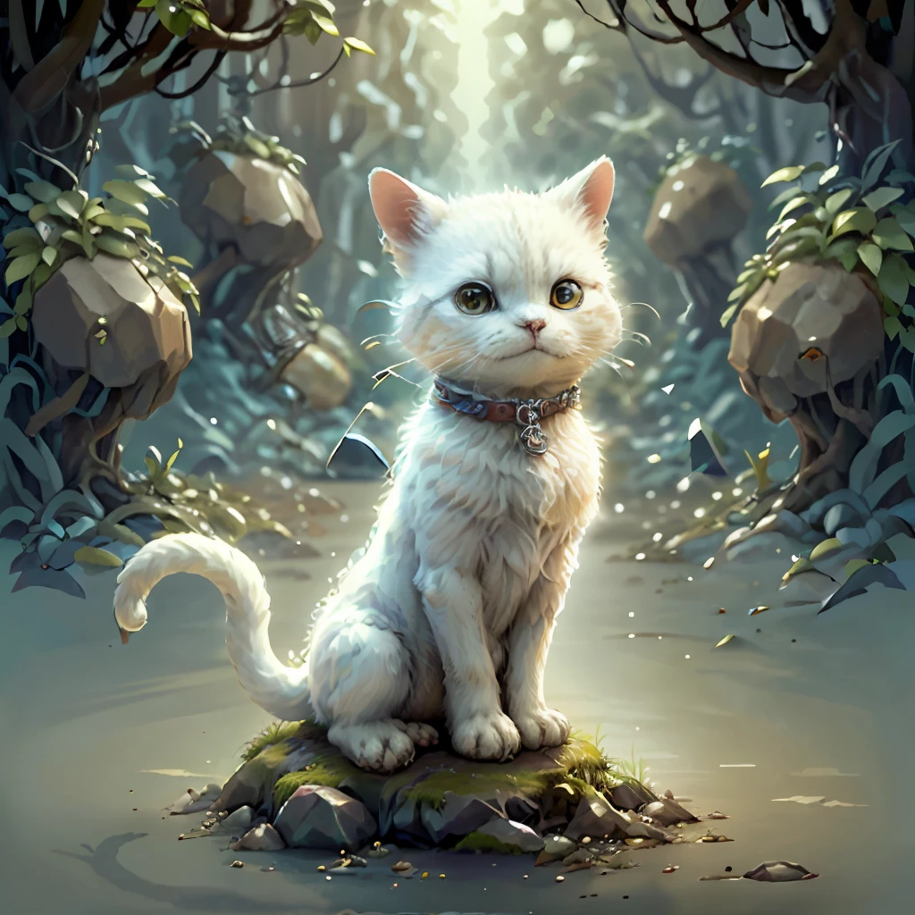 white cat，The background is bright，adolable，fantasy，complexdetails，Pubic area is clear，brightly，k hd，32k zodiac signs