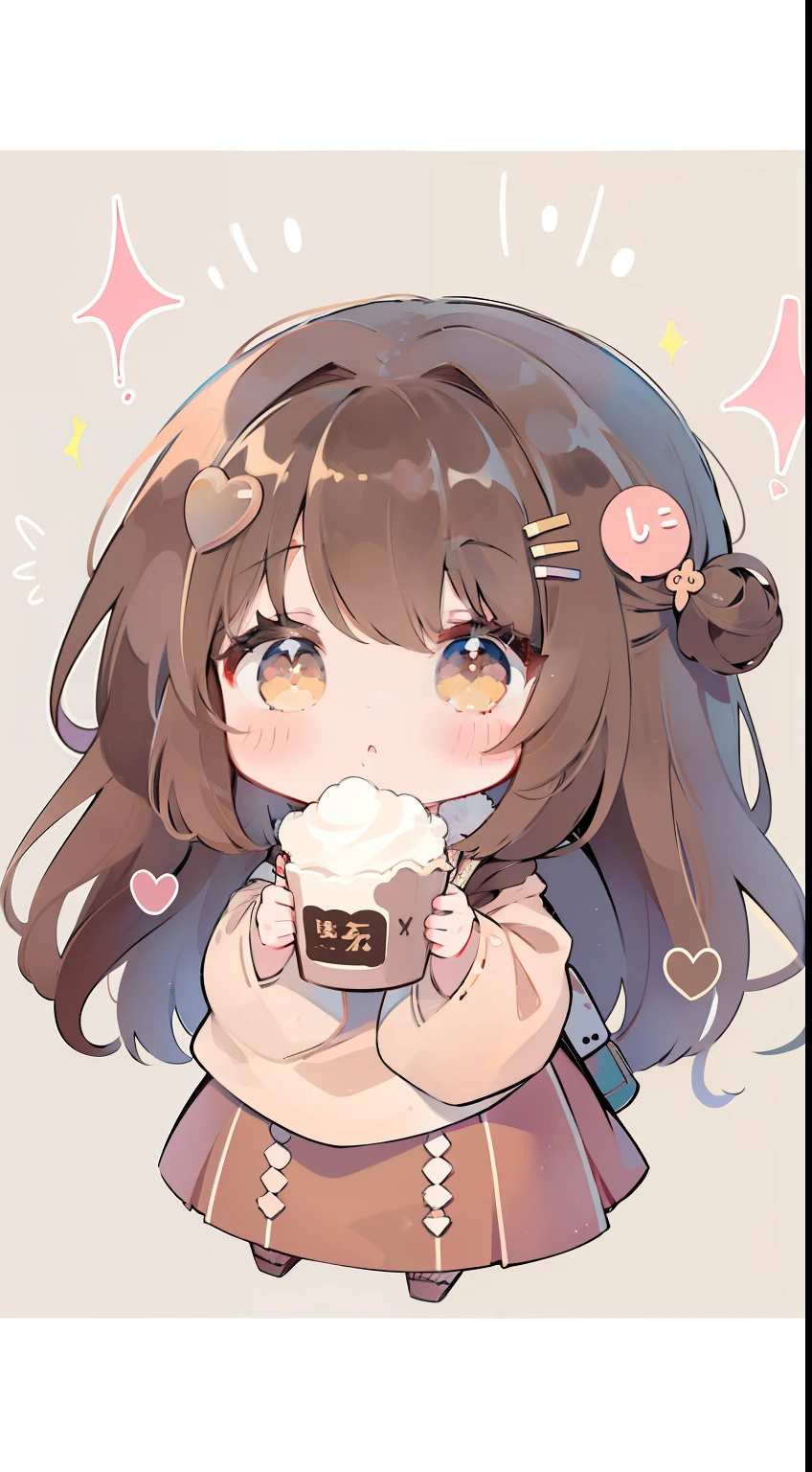 One girl、Long、Mocha Brown Hair、cute little、fluffy hair、fluffy hair、light brown hair、Background of sweets、Calm、
