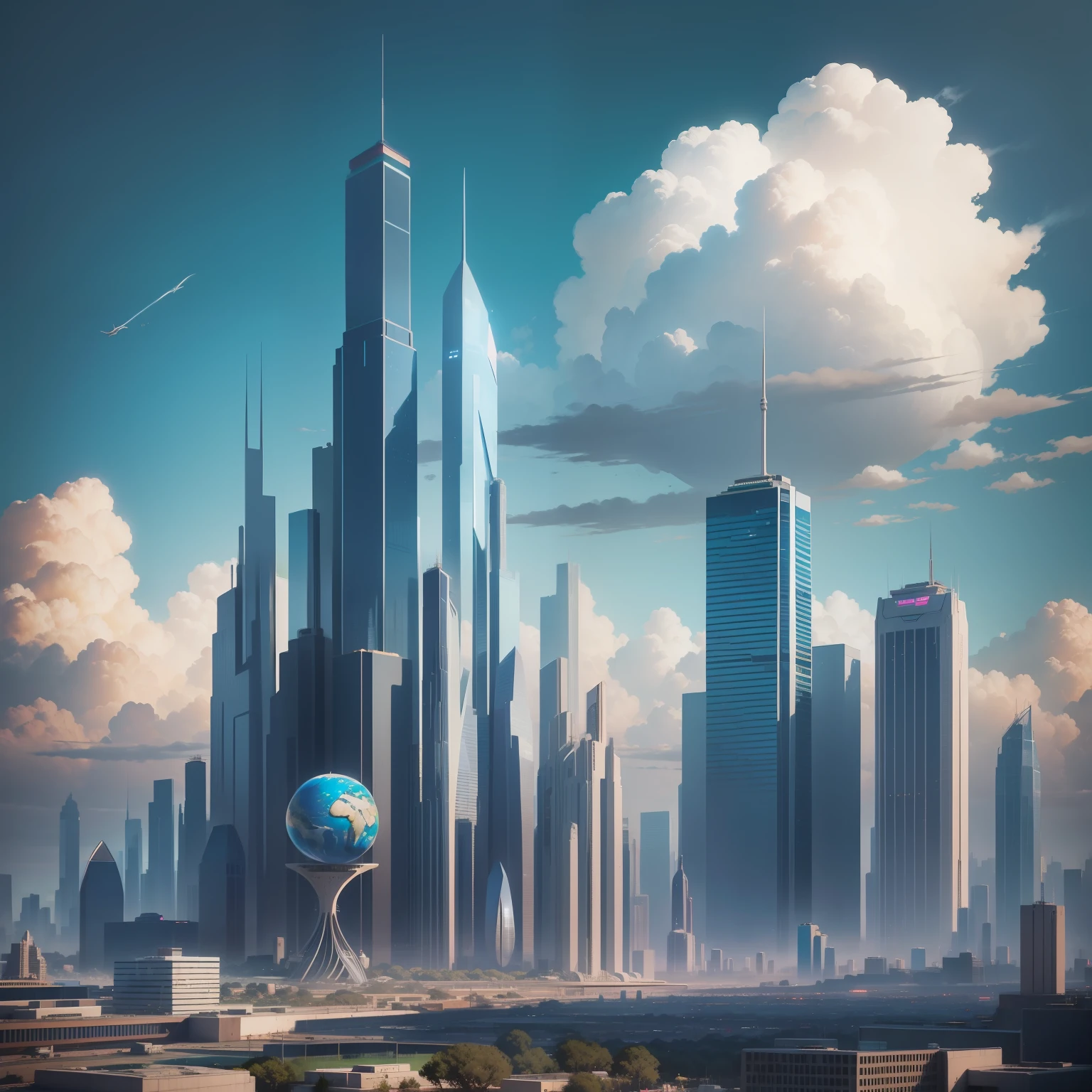 Skyscrapers towering above the ground
Cyberpunk epcot Skyscrapers dream Huge construction 超A high resolution SF Top Quality masterpiece