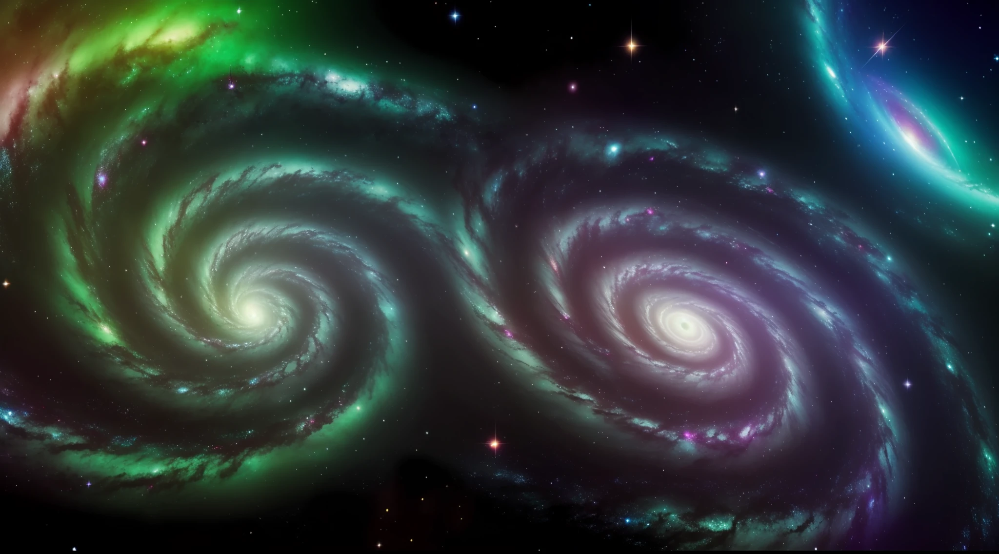 Arafed image of a spiral galaxy with a bright green center, beautiful galaxy, near a galaxy, space galaxy, massive galaxy, galaxy space sci - fi, background galaxy, galaxy background, background of the galaxy, background is an alien galaxy, galaxy in the sky, galaxy simulation, interstellar galaxy, galaxy in the night sky, galaxy in the background