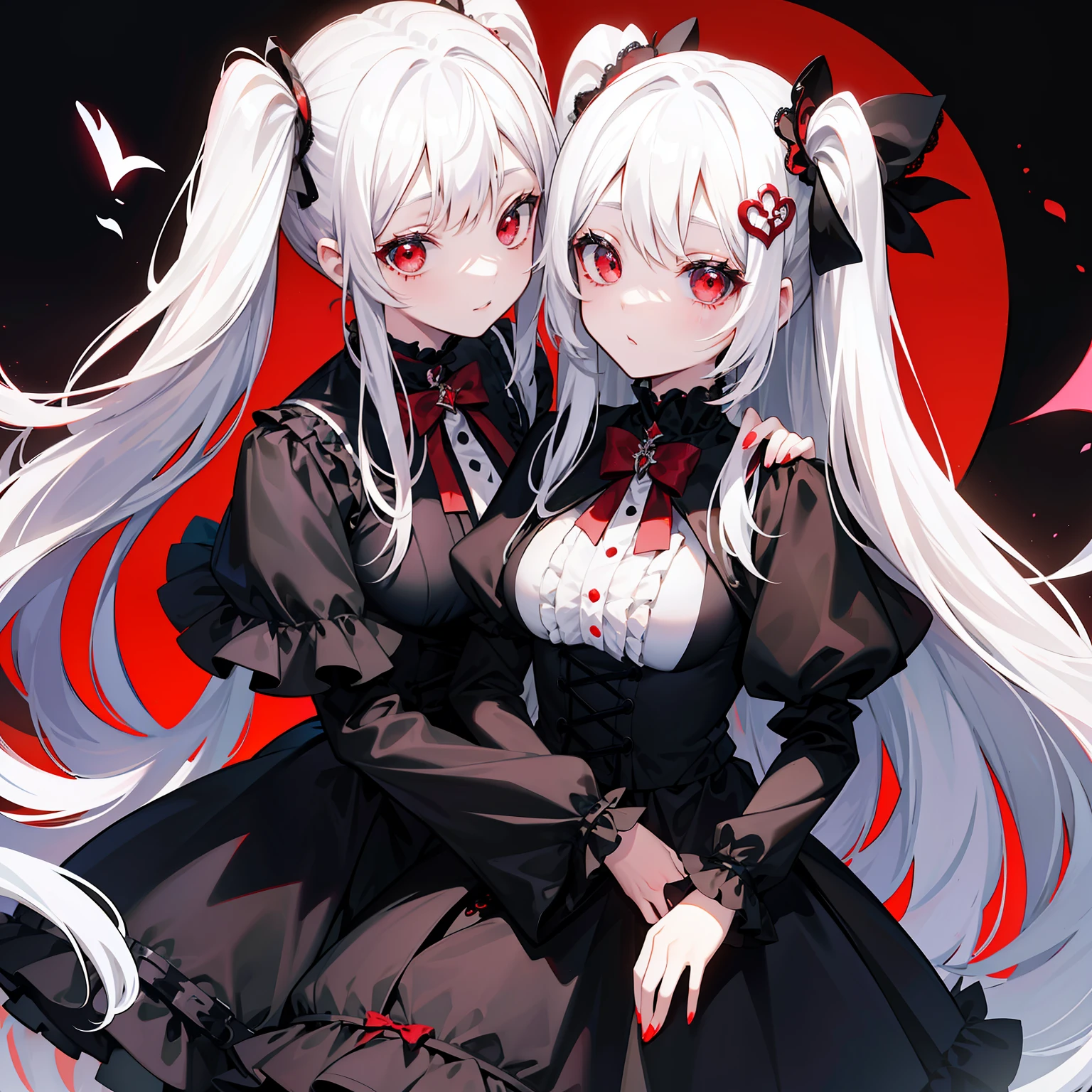 one girls、Twin-tailed White hair red eyes Dressed in Gothic ta radiant eyes、Face Up、icons