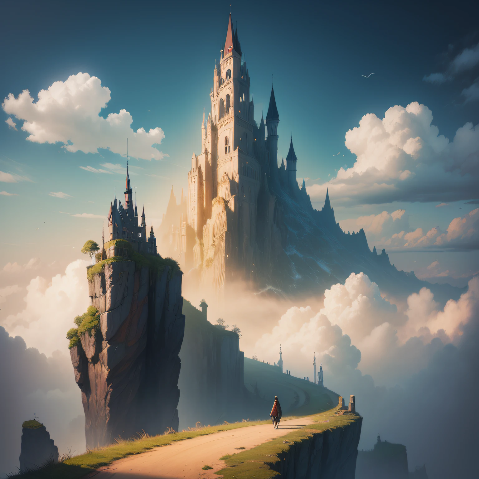 Once Upon a Cloudy Dream Journey. Paradoxical landscape. Digital fantasy art