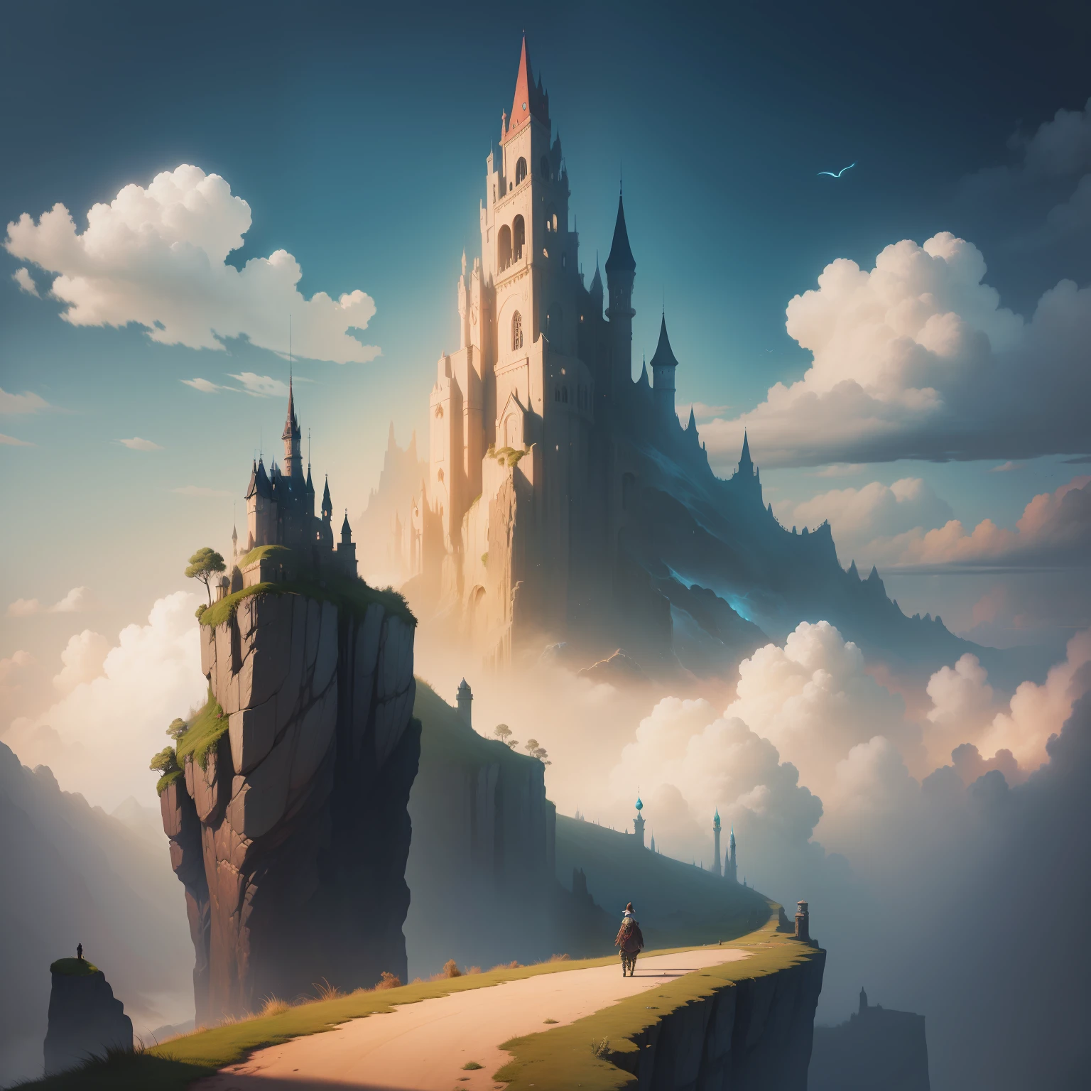 Once Upon a Cloudy Dream Journey. Paradoxical landscape. Digital fantasy art