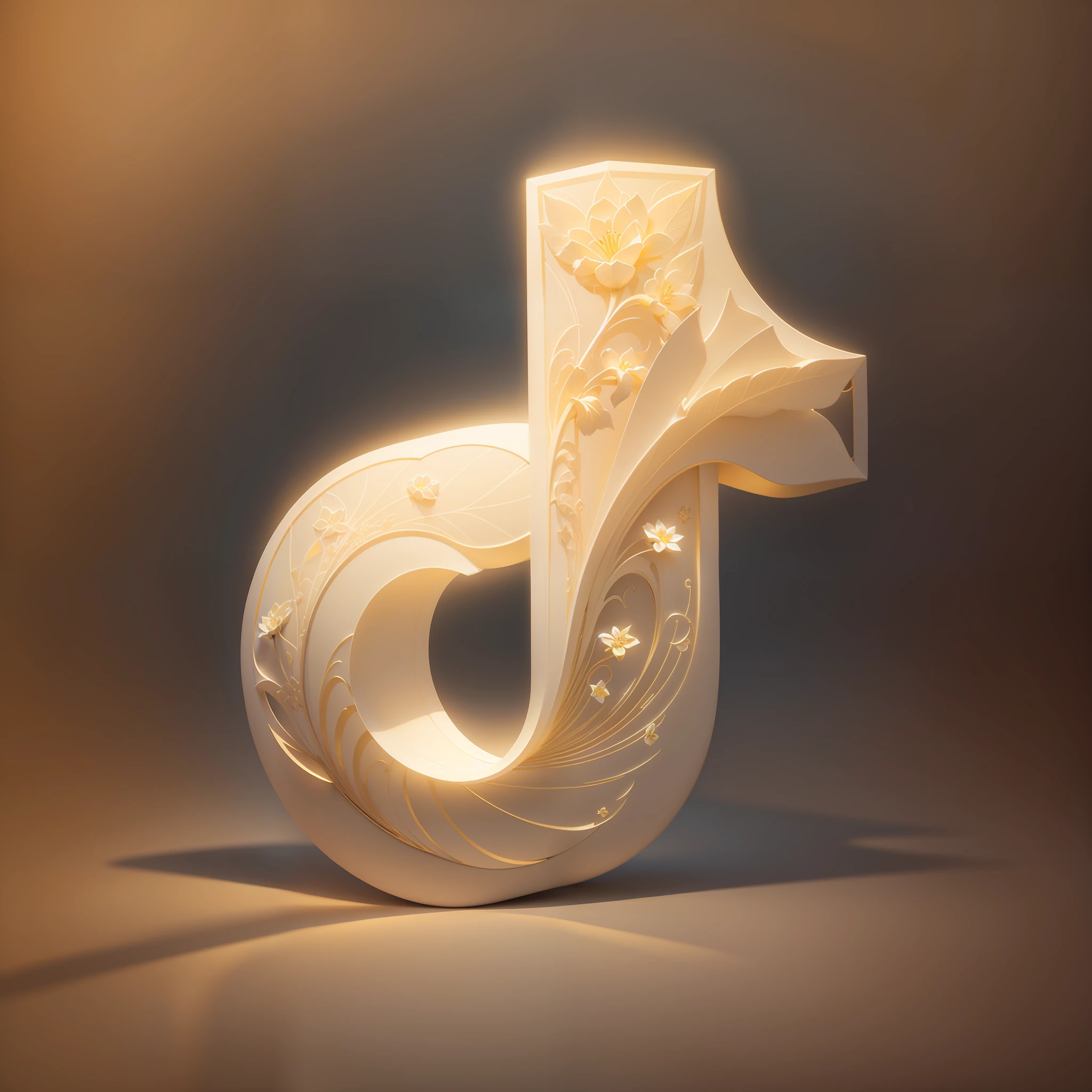 White and gold,There are flowers on it, 3Drenderingof, Zbrush Central, Art Nouveau, Stylized 3 D, Delicate white and gold neon, made out of shiny white metal