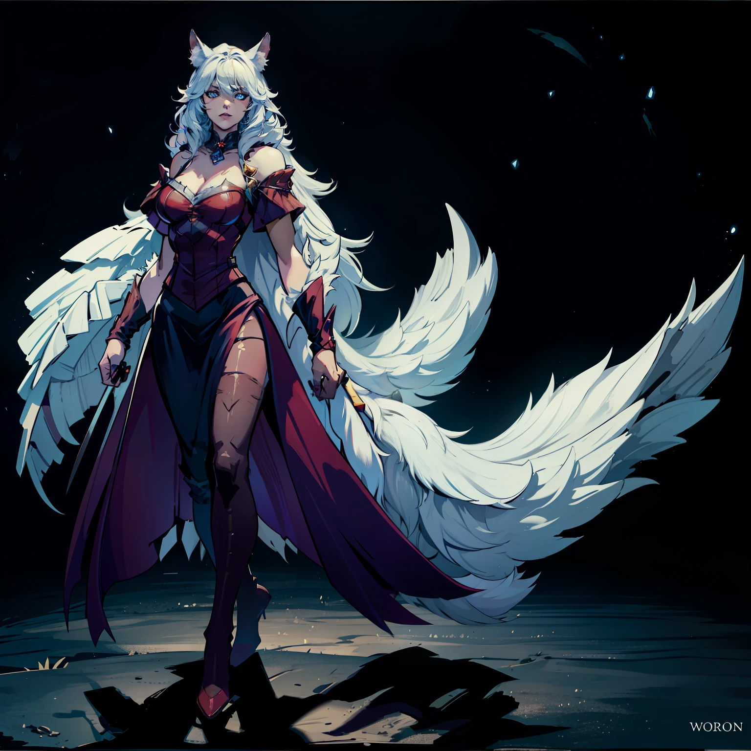 no background, full body shot, Werewolf, female,