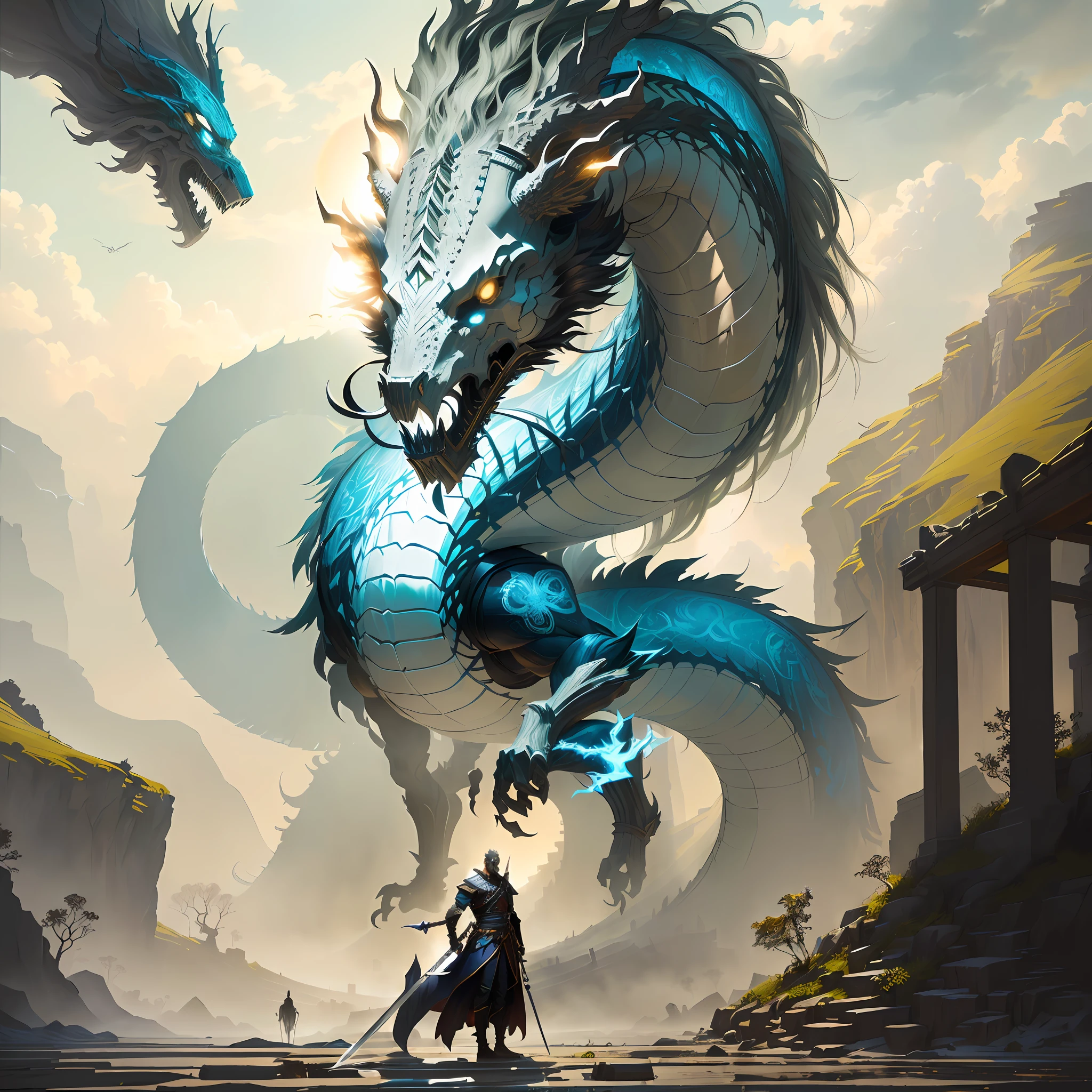 A man with a long sword,Extreme light and shadow,rich details,Imaginative creation of Peter Mohr Backer's artwork,