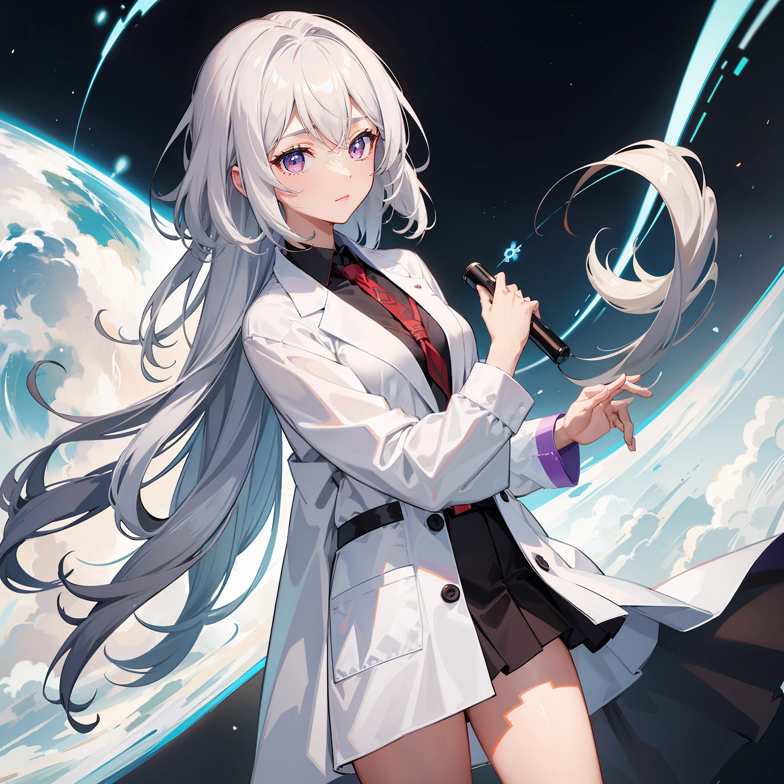 Dr。wearing lab coat。a beauty girl。animesque。