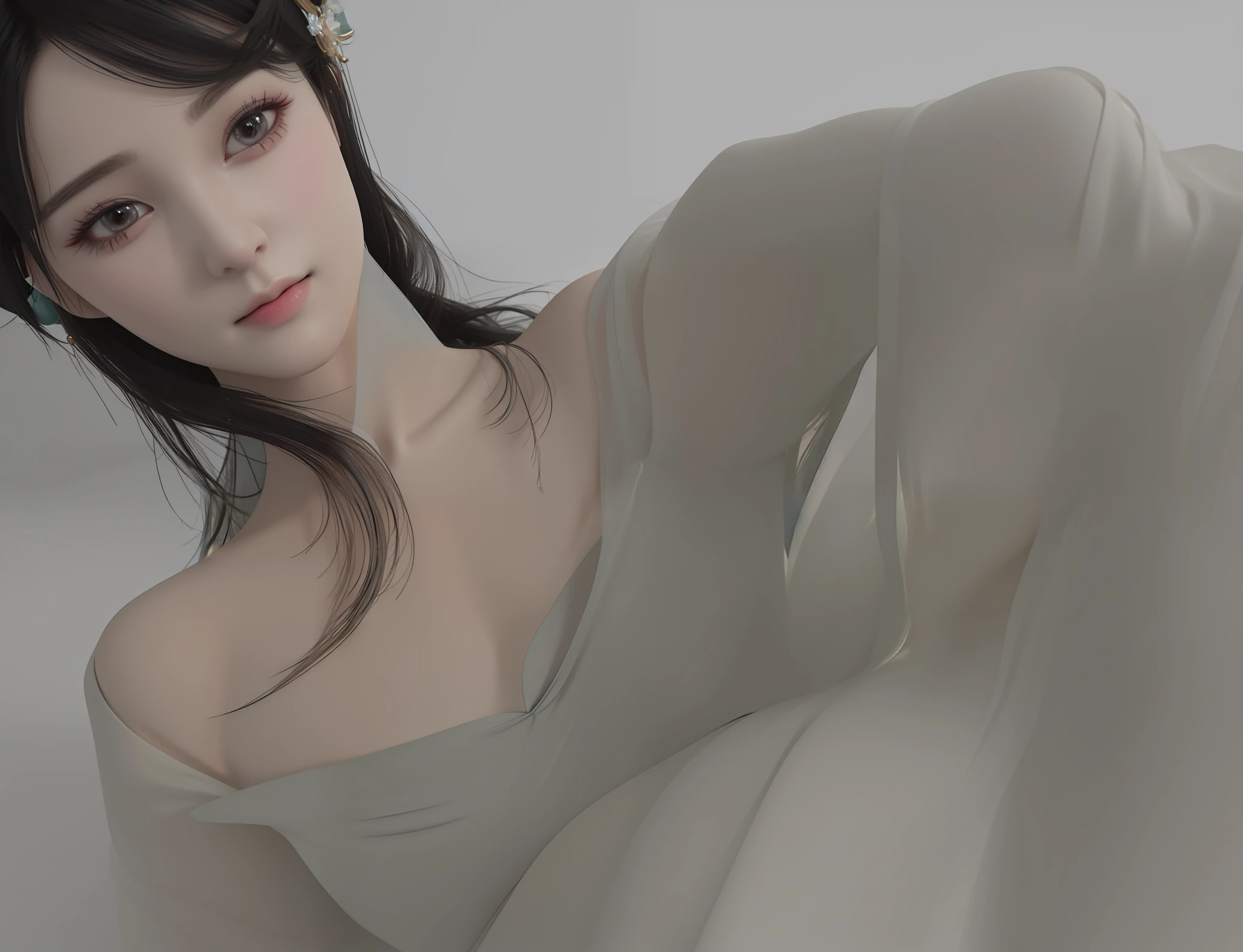 there is a woman that is posing for a picture in a dress, Guviz-style artwork, soft 3d render, Soft portrait shot 8 K, soft digital painting, digital art of an elegant, Soft portrait, Realistic. Cheng Yi, [ 4 K photorealism ]!!!, [ 4 K photorealism ]!!, soft render