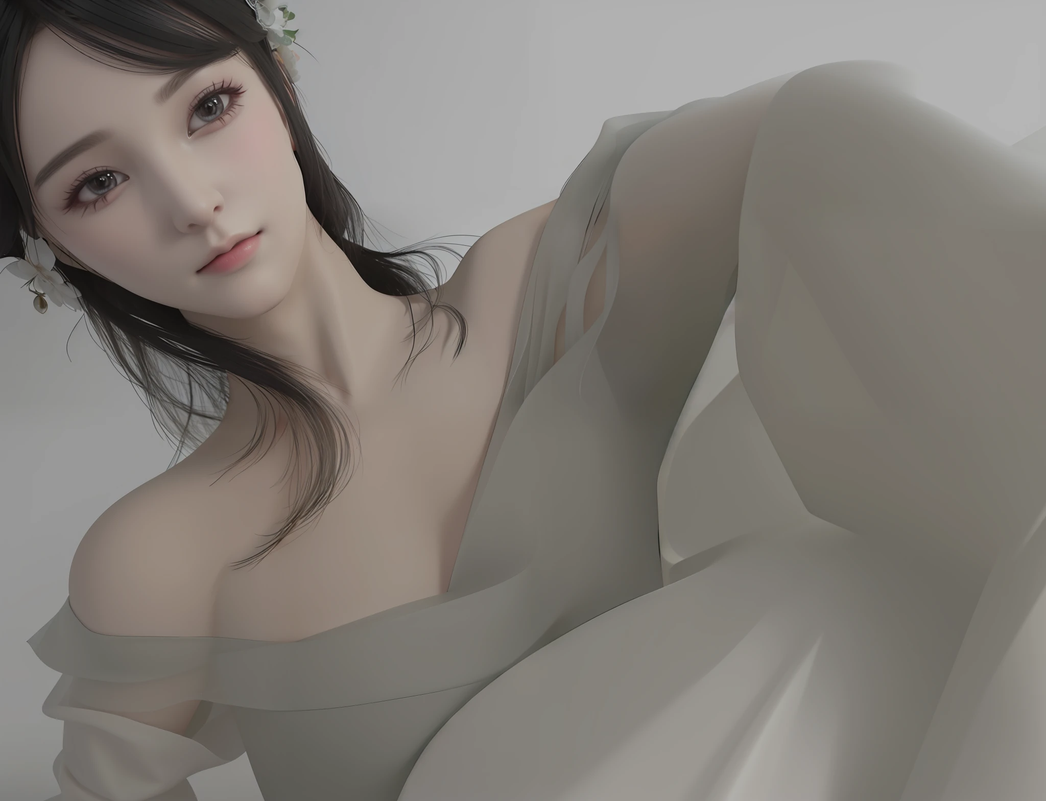 there is a woman that is posing for a picture in a dress, Guviz-style artwork, soft 3d render, Soft portrait shot 8 K, soft digital painting, digital art of an elegant, Soft portrait, Realistic. Cheng Yi, [ 4 K photorealism ]!!!, [ 4 K photorealism ]!!, soft render