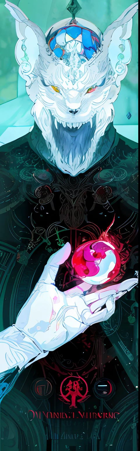 Draw a white face,A werewolf with a red heart in his hand, inspired by Philippe Druillet, ding-dong , yoshitaka amano and junji ito, moebius and kilian eng, cybernetic demon dreaming, melted cyborg, Bio mech, HR Giger ) ( ( Stained glass, Biological HR performance style