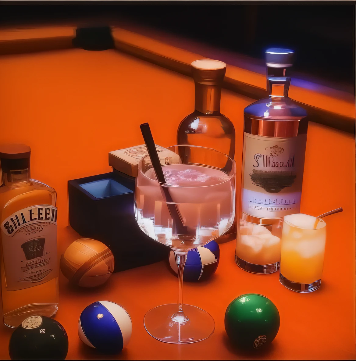 There was a glass of gin and a bottle of wine on the table, Billiard room, Billiard room, mixed drink, drinking cocktail, commercial product photography, bartending, speakeasy bar background, Inspired by Ndoc Martini, drinking and smoking, drinks, Gentlemen's Club Lounge, cocktail bar, Ralph Gones, Cups and balls, speakeasy