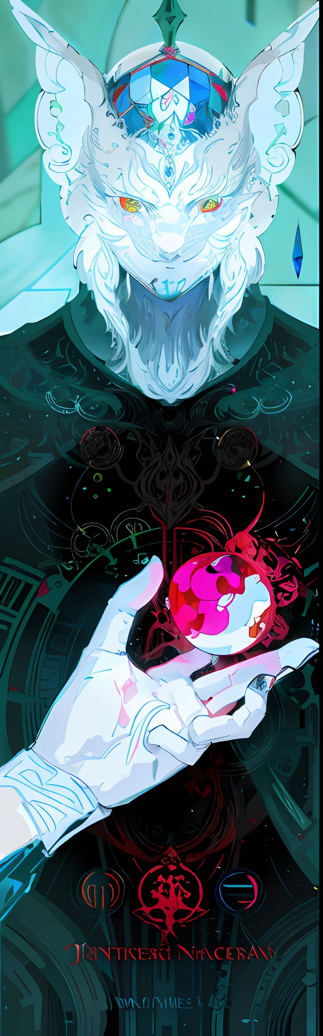 Draw a white face,A werewolf with a red heart in his hand, inspired by Philippe Druillet, ding-dong , yoshitaka amano and junji ito, moebius and kilian eng, cybernetic demon dreaming, melted cyborg, Bio mech, HR Giger ) ( ( Stained glass, Biological HR performance style