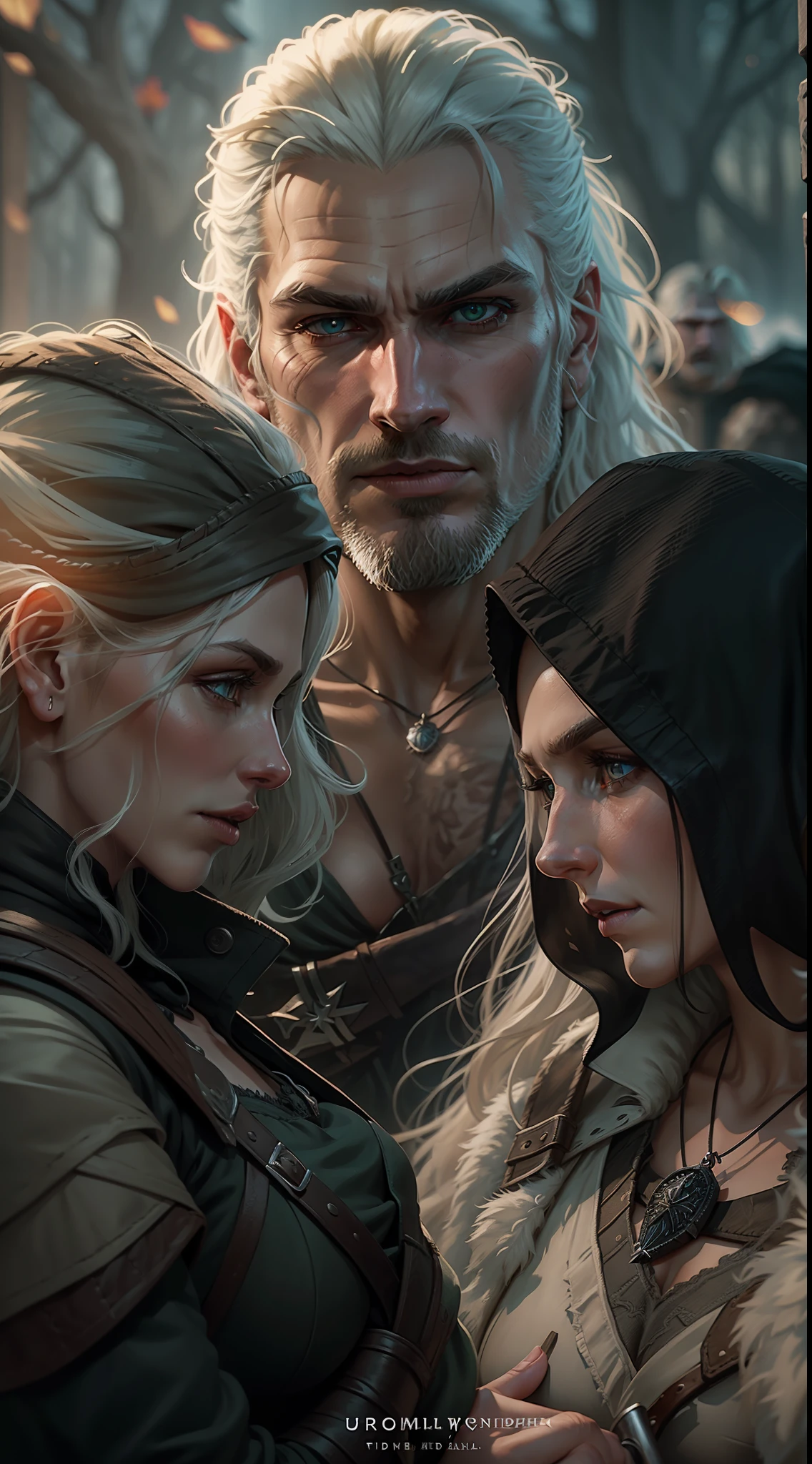 The Witcher Geralt de Rivia , Ciri , and Yennefer, 35mm lens, ultra details, precise texture details HDR, UHD,16K,