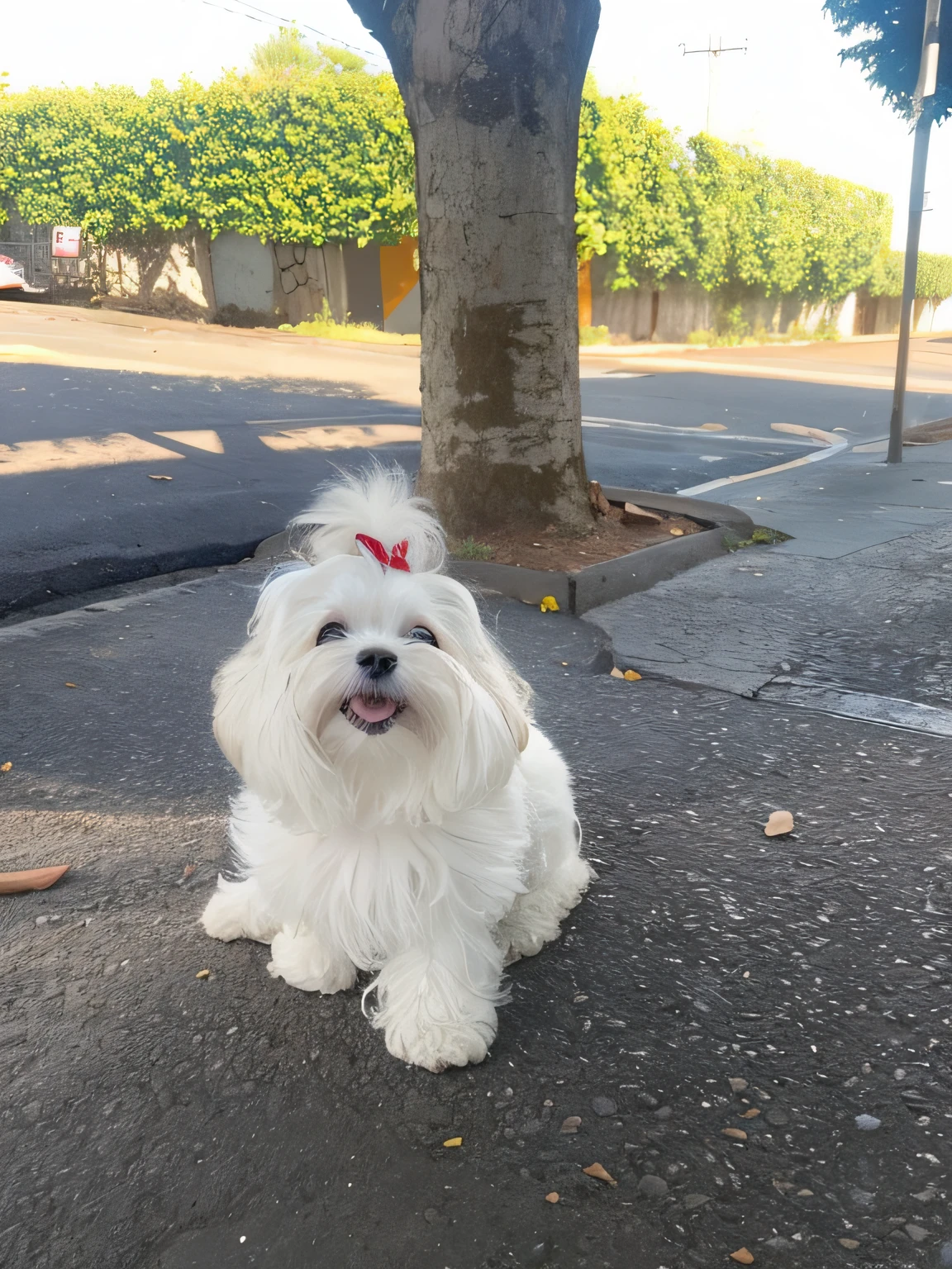 There is a small white dog with a red spot on its forehead, small white dog at her side, Directed by: Nandor Soldier, Directed by: Luis Miranda, orgulhosamente andando pela rua, cabelos brancos, Directed by: David Ruby, aw, havanese dog, São Paulo, Directed by: Felipe Seade, cabelos brancos, Directed by: Samuel Silva, Dog cute, bonito
