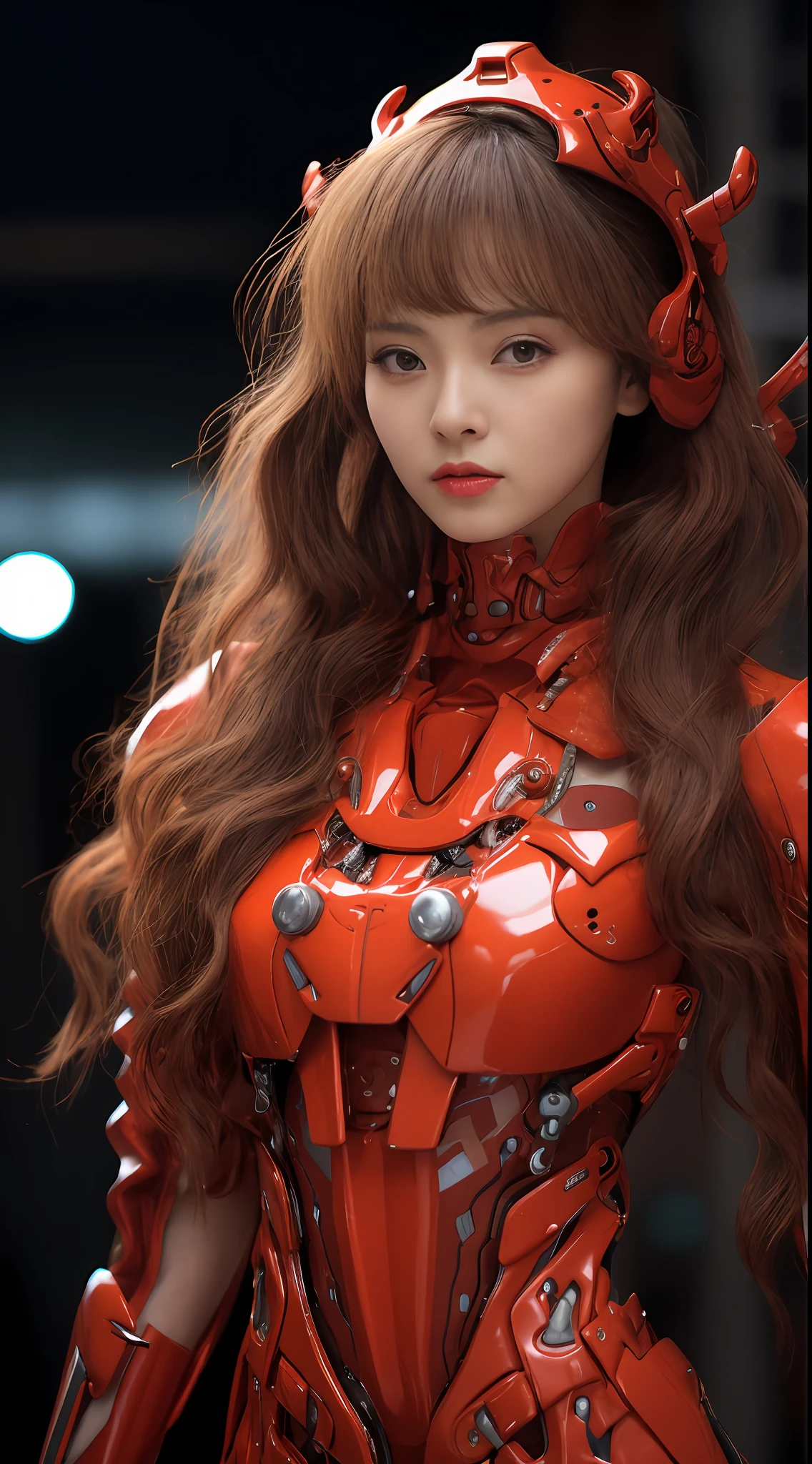 A beautiful Japanese actress,wearing a EVA 03-style Red and orange latex coat,Role playing Asuka Langley Soryu,full-body cosplay,Delicate Face, Stunningly Beautiful, Combat Pose,High Detail Skin, Realistic Skin Detail, Visible Pore,The photograph is taken with a Nikon D850 and a Nikon AF-S NIKKOR 70-200mm f/2.8E FL ED VR lens, using settings of f/8.0 aperture, 1/200 sec shutter speed, and ISO 400, DSLR Camera, High Quality, Fair Skin, Photorealism