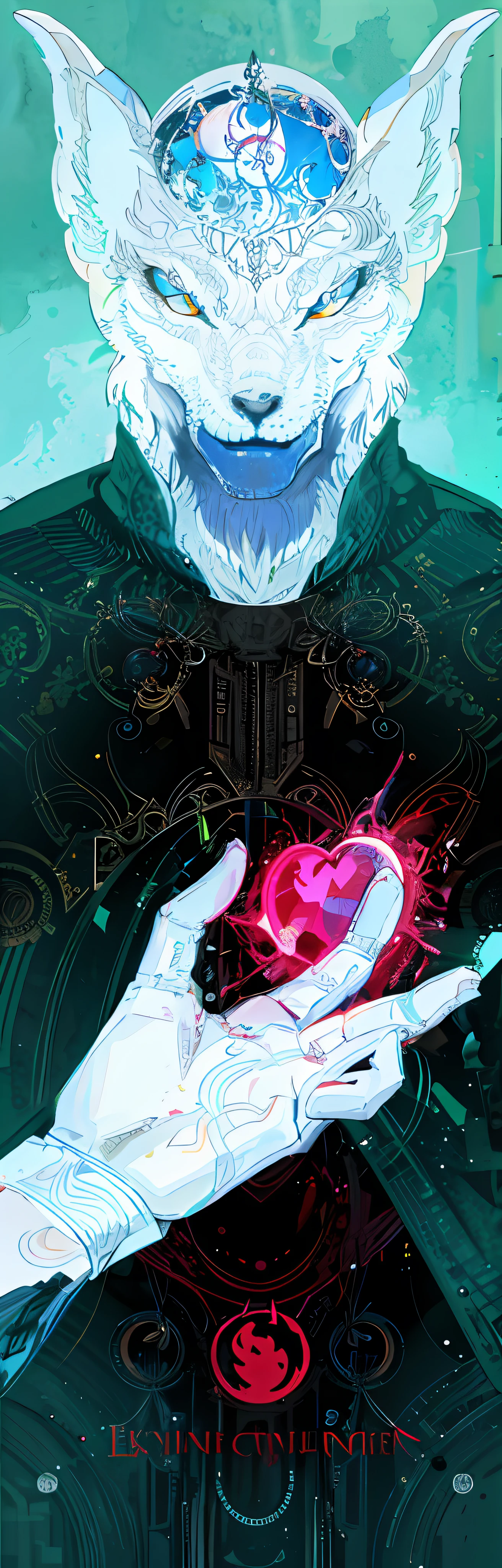 White Werewolf A red human heart in his hand