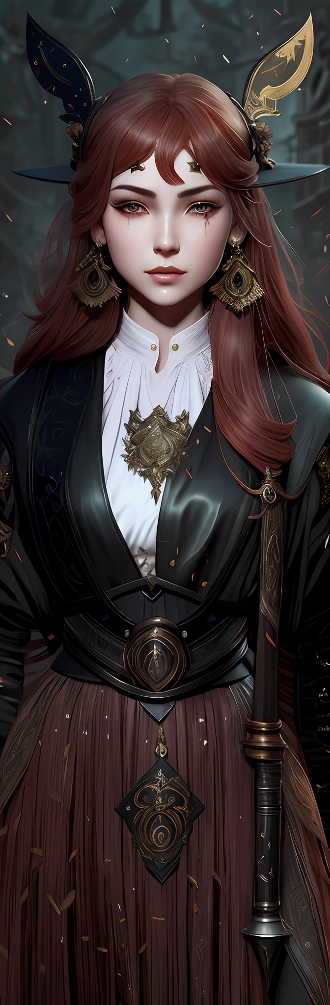 There was a woman with a sword and a hat, Charlie Bowater style, immaculate detail, character art closeup, holding a sword on her shoulder, ornate korean polearm behind her, female redhead templar, highly detailed exquisite fanart, NeoArtcore和Charlie Bowater(charlie bowater), Incredibly clear details, very detailed and rich clothing, closeup detailed