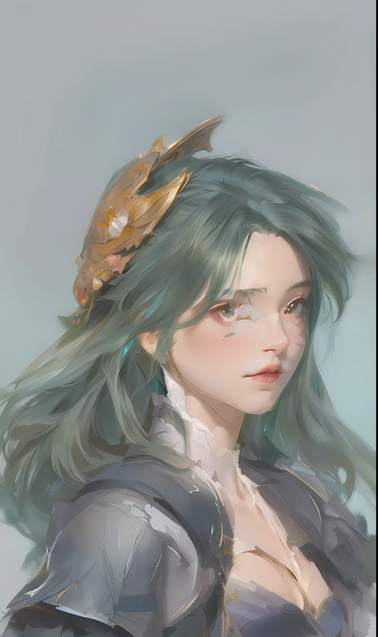 Close up of a woman with green hair and a golden crown, drawn in anime painter studio, artgerm portrait, made with anime painter studio, DND portrait, portrait dnd, the dragon girl portrait, Portrait Chevaliers du Zodiaque Fille, detailed portrait of an anime girl, painted character portrait, closeup character portrait, anime portrait, Art germ. High detail