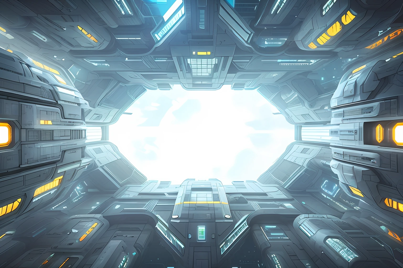 There is a picture of a futuristic building with a white square, sci-fi movie cinematic frame, Background cyberpunk spaceship, cybernetic city background, Network - punk background, sci fi background, background megastructure, background space station, futuristic urban background, background of digital greebles, fractal cyborg ninja background, fundo futurista, in a futuristic arena, megastructure background
