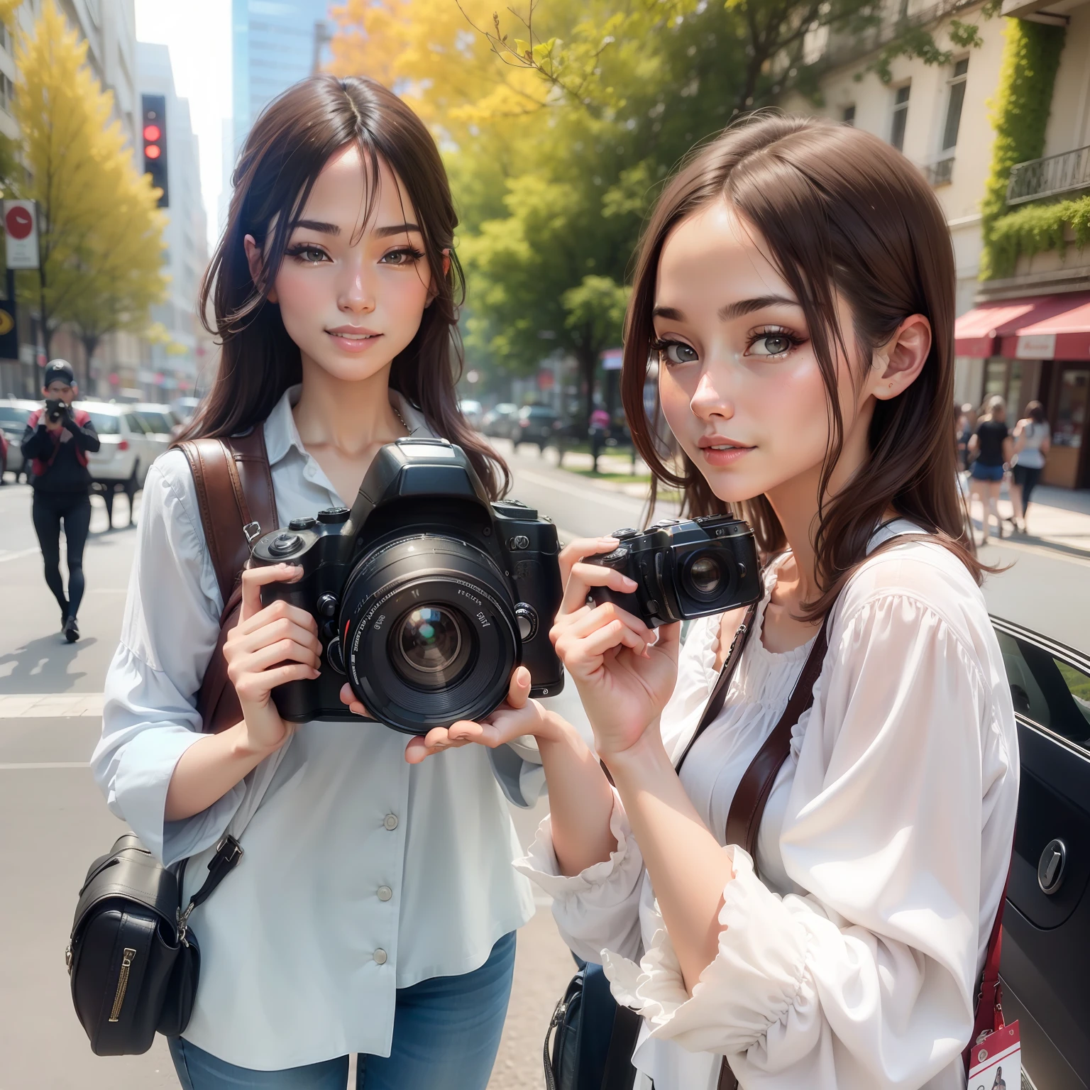 Beautiful woman taking a picture with camera