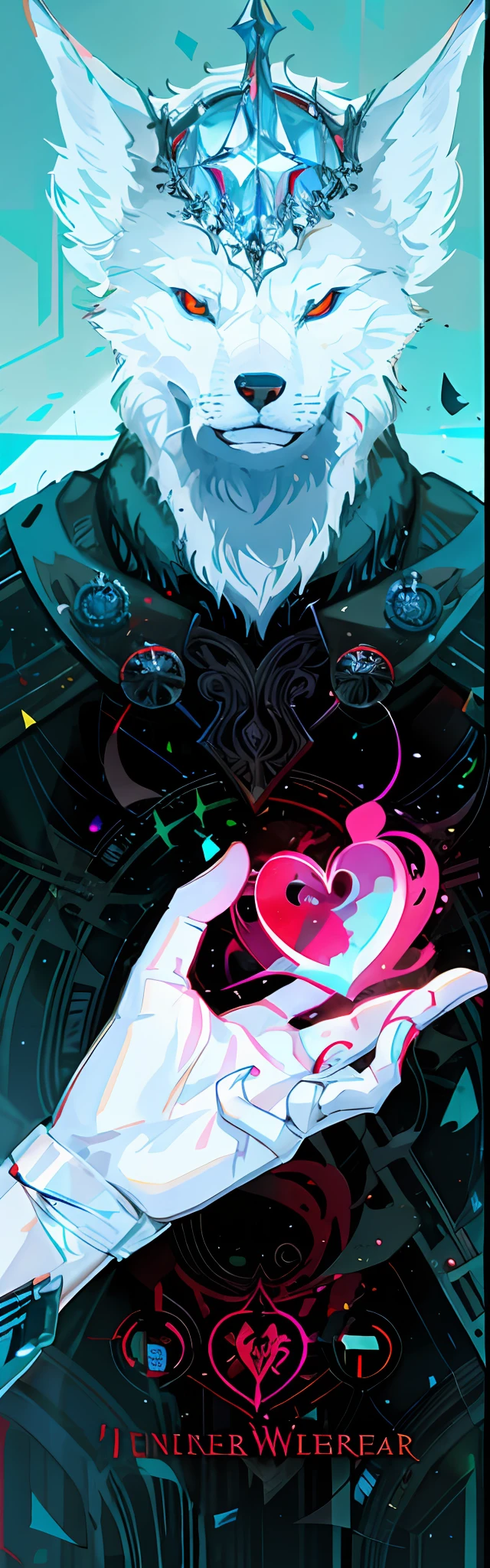White werewolf A red human heart in the hands of a wolf body