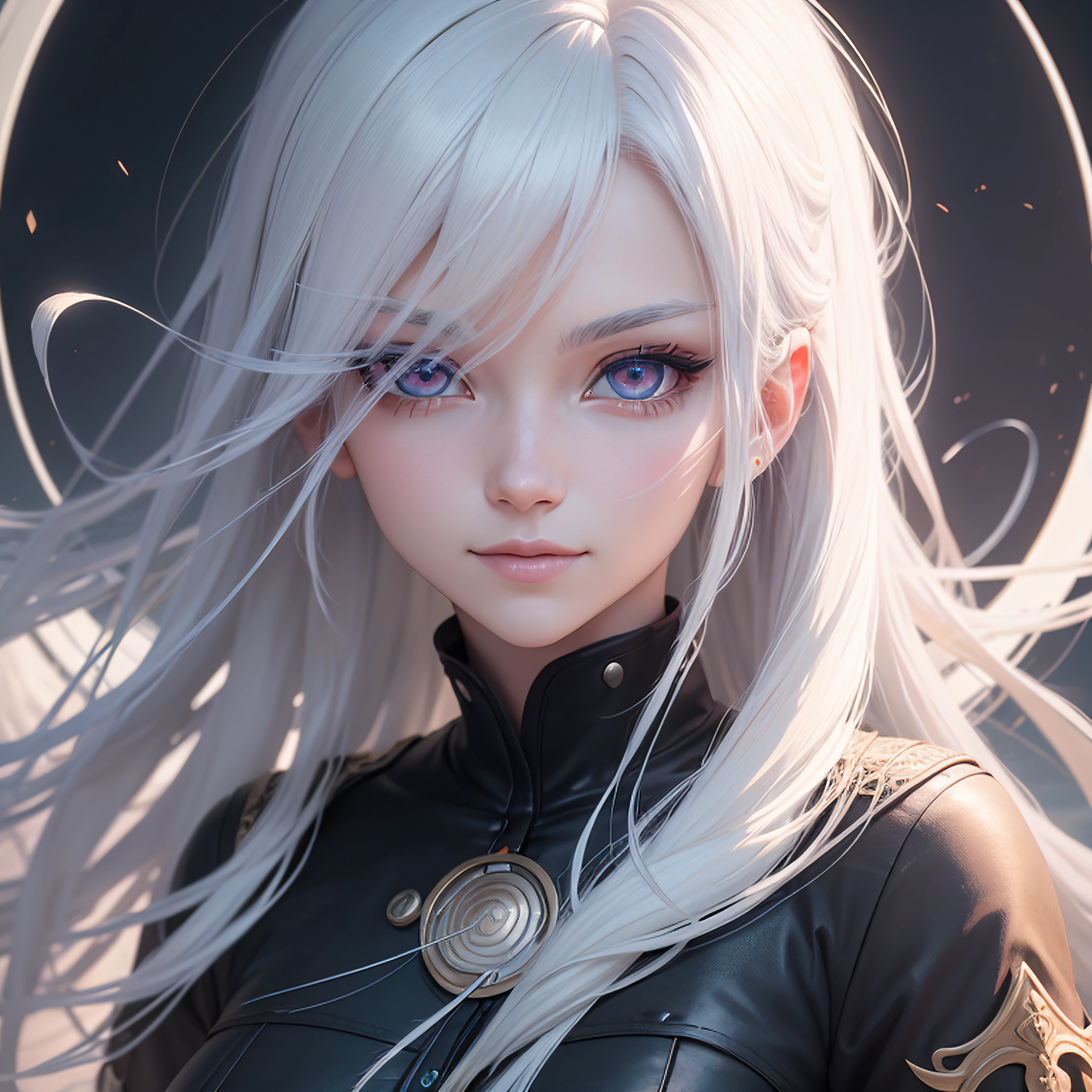 longeyelashes, solid circle eyes, light smile, colored inner hair, white hair, Surrealism, drop shadow, anaglyph, tachi-e, pov, atmospheric perspective, anime style, 8k, super detail, ccurate, best quality, award winning, textured skin --auto