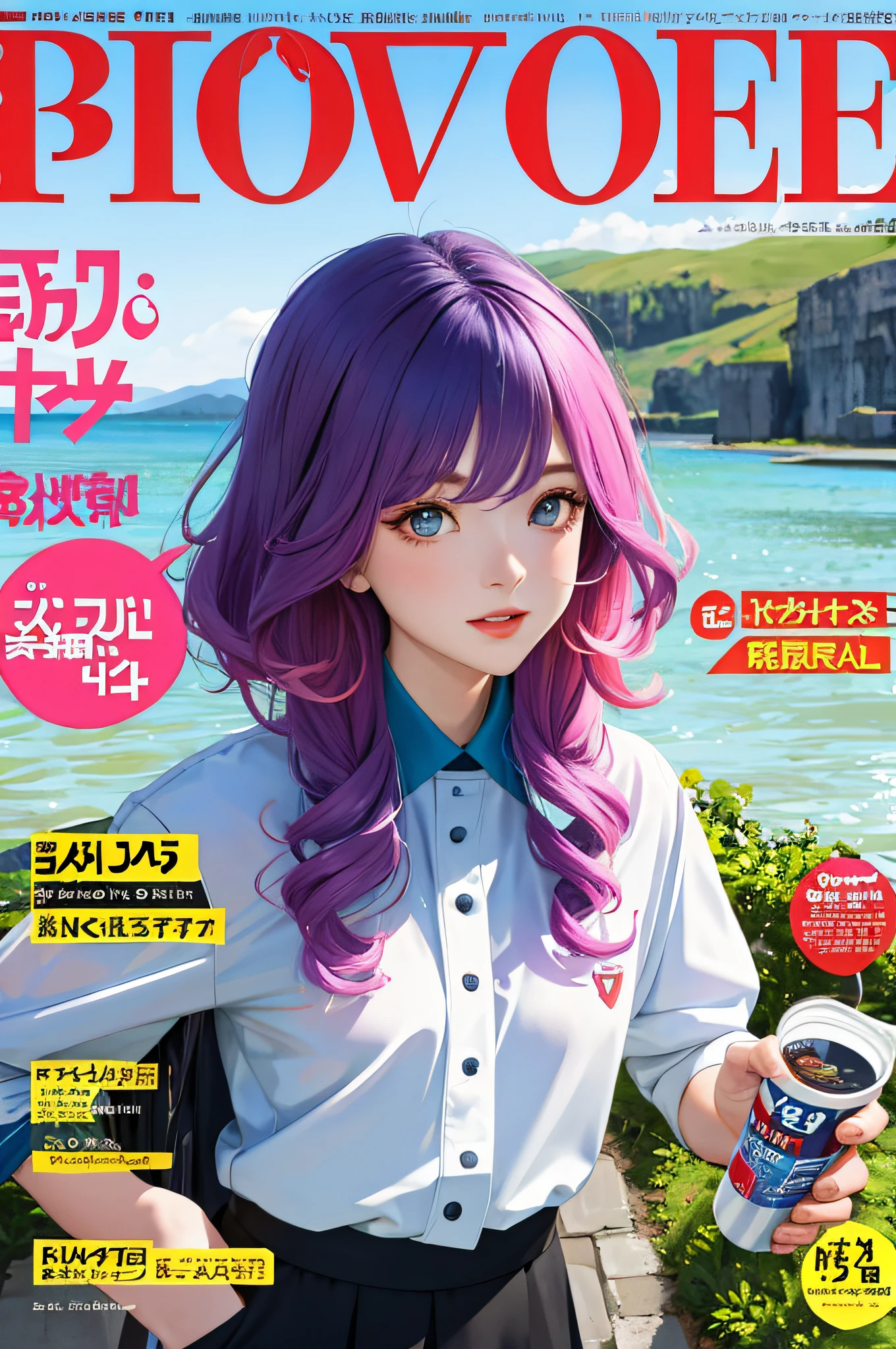 masterpiece, best quality, spring outfit, colorful hair, outdoor, magazine cover ,upper body,