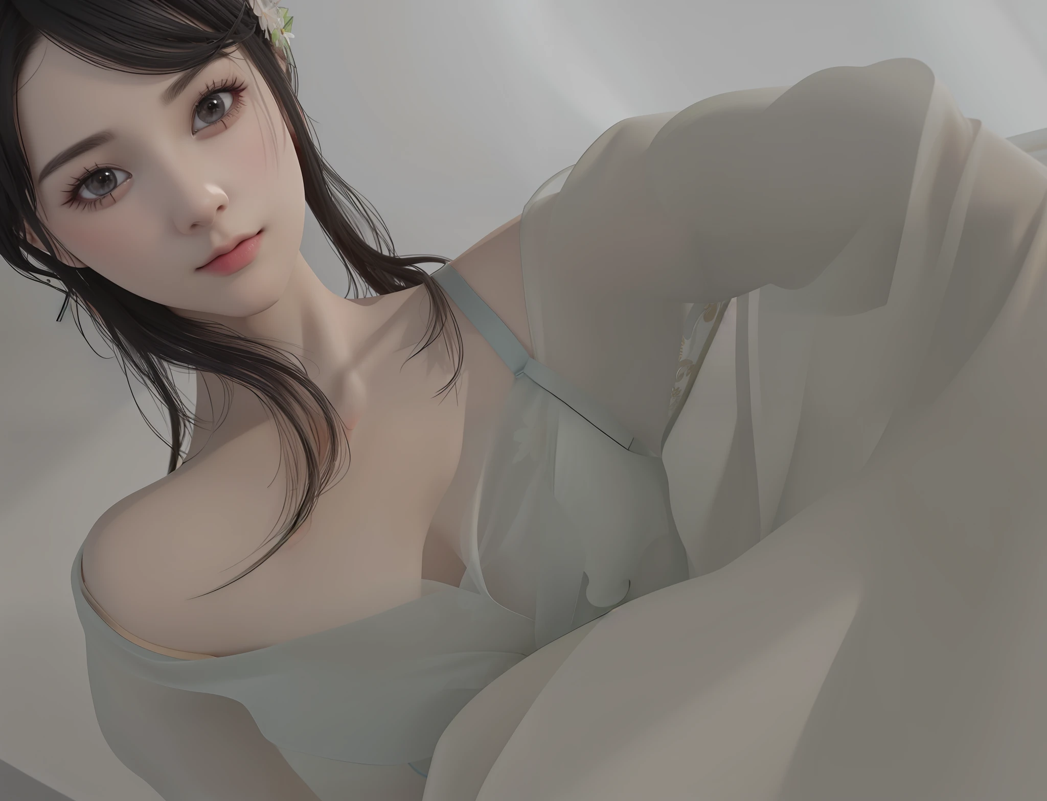 there is a woman that is posing for a picture in a dress, Guviz-style artwork, soft 3d render, Soft portrait shot 8 K, soft digital painting, digital art of an elegant, Soft portrait, Realistic. Cheng Yi, [ 4 K photorealism ]!!!, [ 4 K photorealism ]!!, soft render（closeup cleavage：1.5），（sface focus：2），（???? ???styled:1.5),
（（Lateral face：2）），（1女孩被soft_light：1.5包围），（The light from the back window is backlighted：1.8），（illuminating），（Flowing fabric：1.3），（（Floral_summer_dress：1.5），（Straw_hat：1.3）），
（tmasterpiece）， realisticlying， HDR， highly  detailed， 8k， RAW photogr，
Environmental occlusion，naturey，Harmonious composition，a warm color palette，fine art photography，