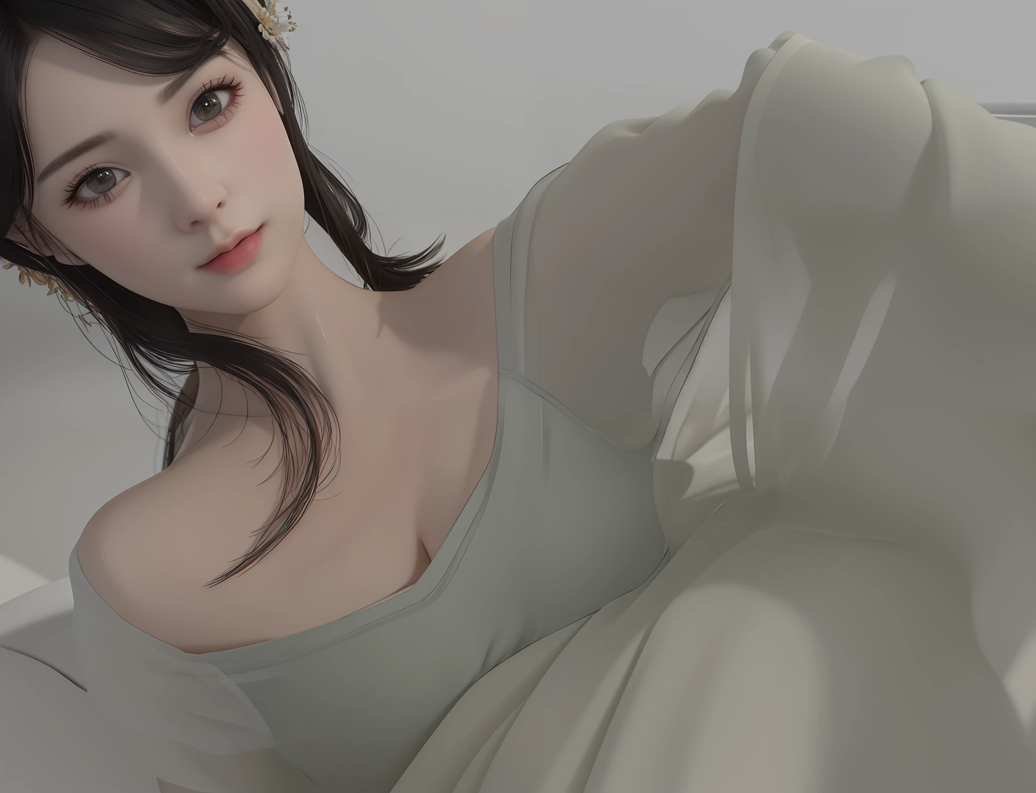 there is a woman that is posing for a picture in a dress, Guviz-style artwork, soft 3d render, Soft portrait shot 8 K, soft digital painting, digital art of an elegant, Soft portrait, Realistic. Cheng Yi, [ 4 K photorealism ]!!!, [ 4 K photorealism ]!!, soft render（closeup ：1.5），（sfacus：2），（???? ???styled:1.5),
（（Lateral face：2）），（1女孩被soft_light：1.5包围），（The light from the back window is backlighted：1.8），（illuminating），（Flowing fabric：1.3），（（Floral_summer_dress：1.5），（Straw_hat），
（tmasterpiece）， realisticlying， HDR， highly  detailed， 8k， RAW photogr，
Environmental occlusion，naturey，Harmonious composition，a warm color palette，fine art photography，