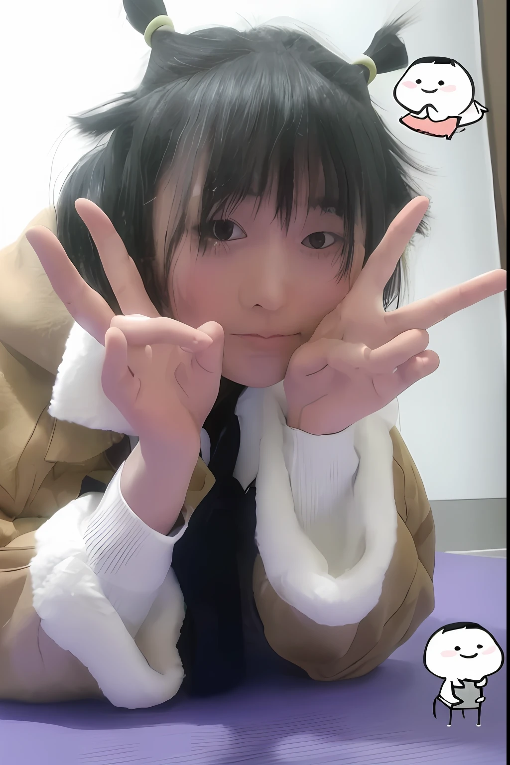 There is a girl with black hair,, Anime girl in real life, chiho, with cute - fine - face, hana yata,, aya takano, kotegawa yui, Portrait of a Japanese girl, twintails white_mitts, Junko Enoshima, shikamimi