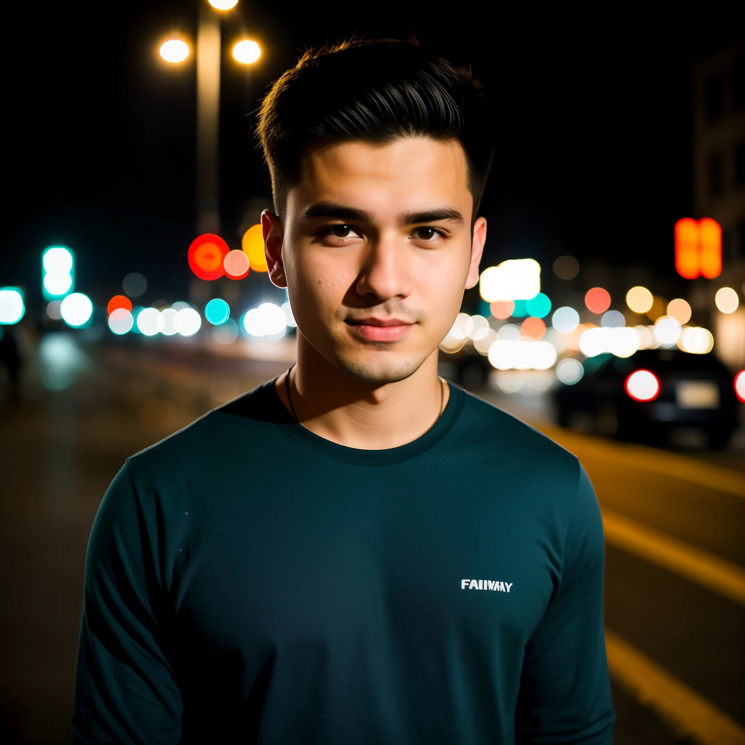 RAW Photo, 25 Years Old Casual Male Portrait Photo, Night, City Street, (High Detail Skin: 1.2), 8k UHD, DSLR, Soft Light, High Quality, Film Granule, Fujifilm XT3