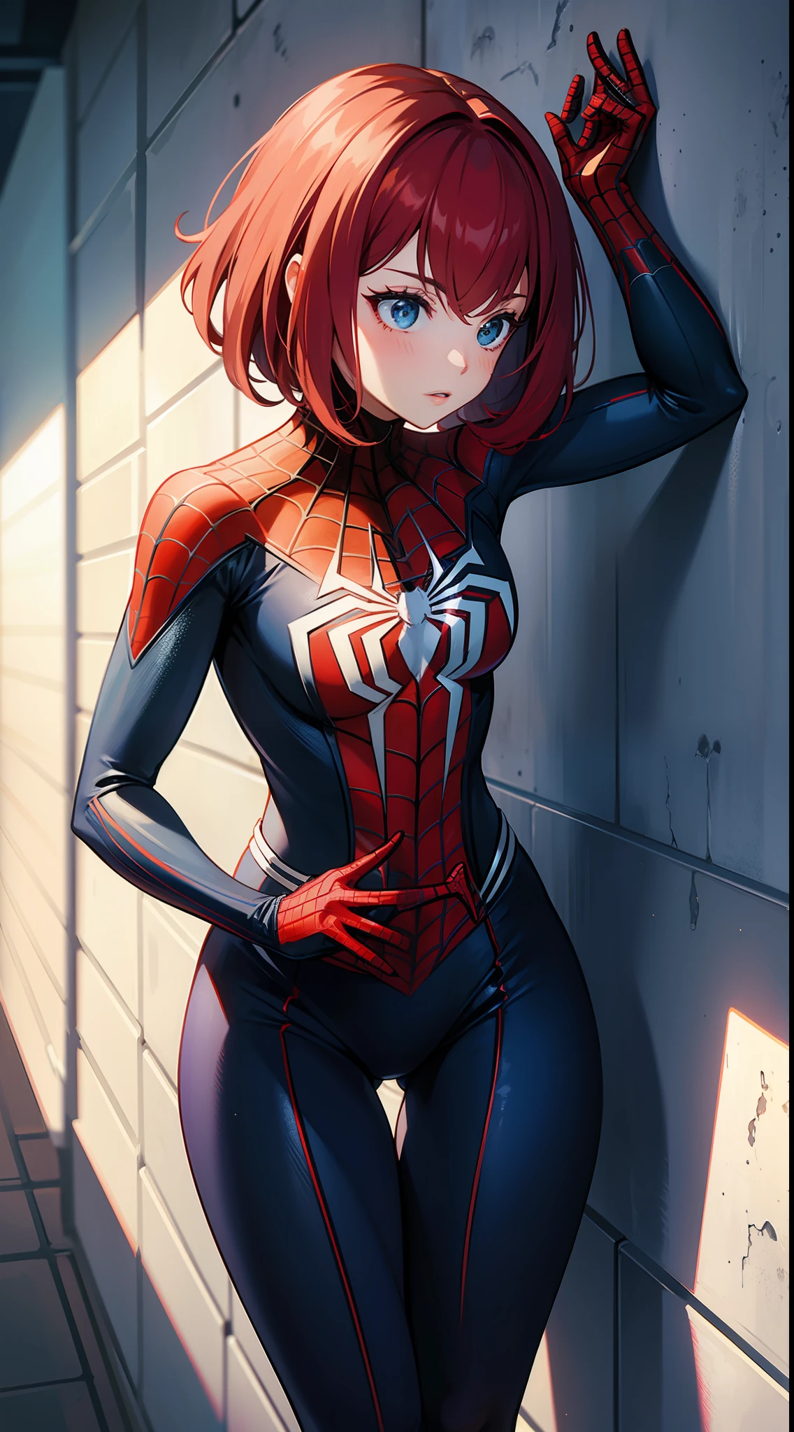 The female version of Spider-Man,Sexy tights,Adsorbed to the wall