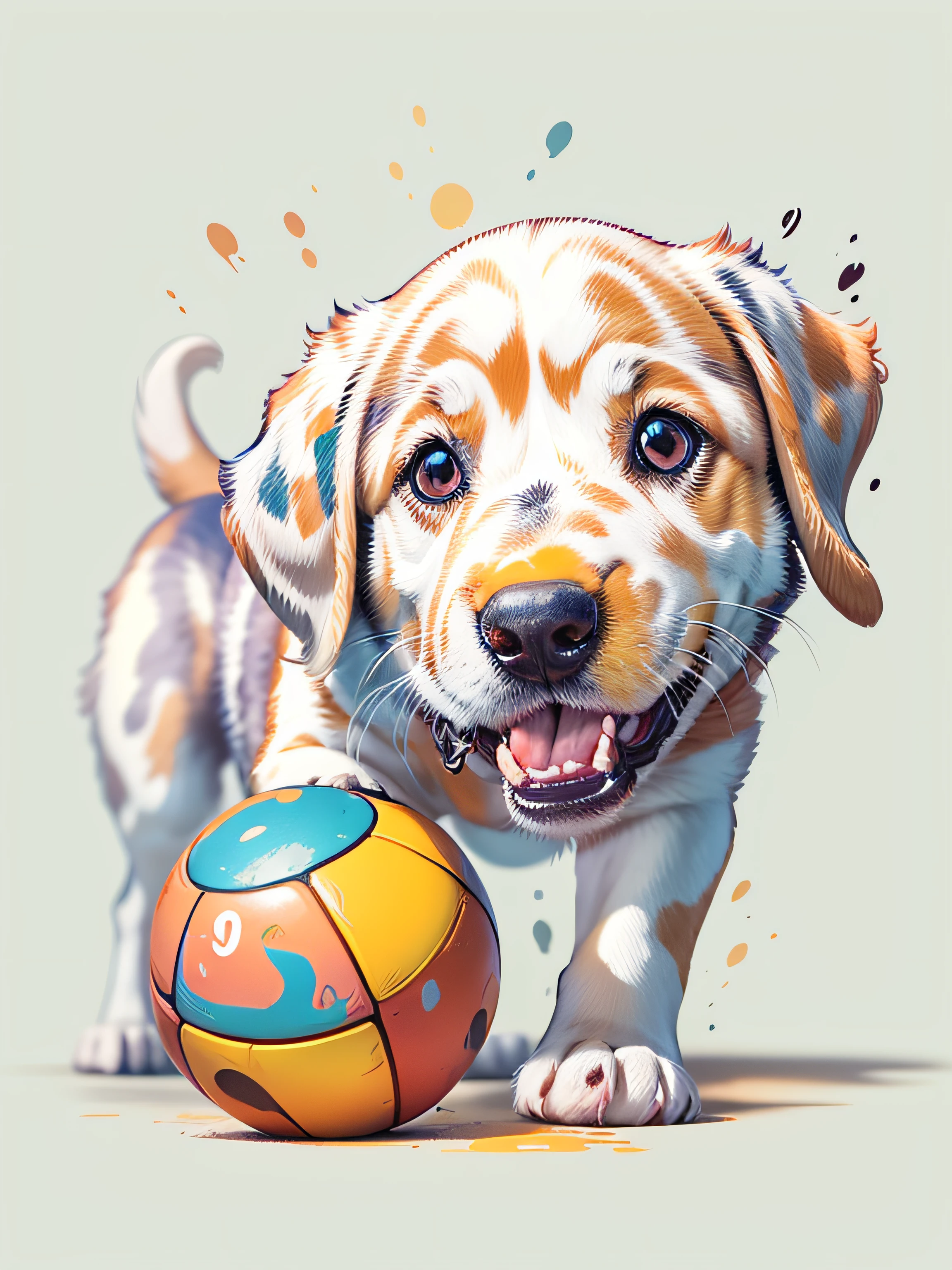 Vector, Print-ready colorful graffiti, illustartion: Labrador puppy with a ball in his teeth, action shot, high detail, whitebackground