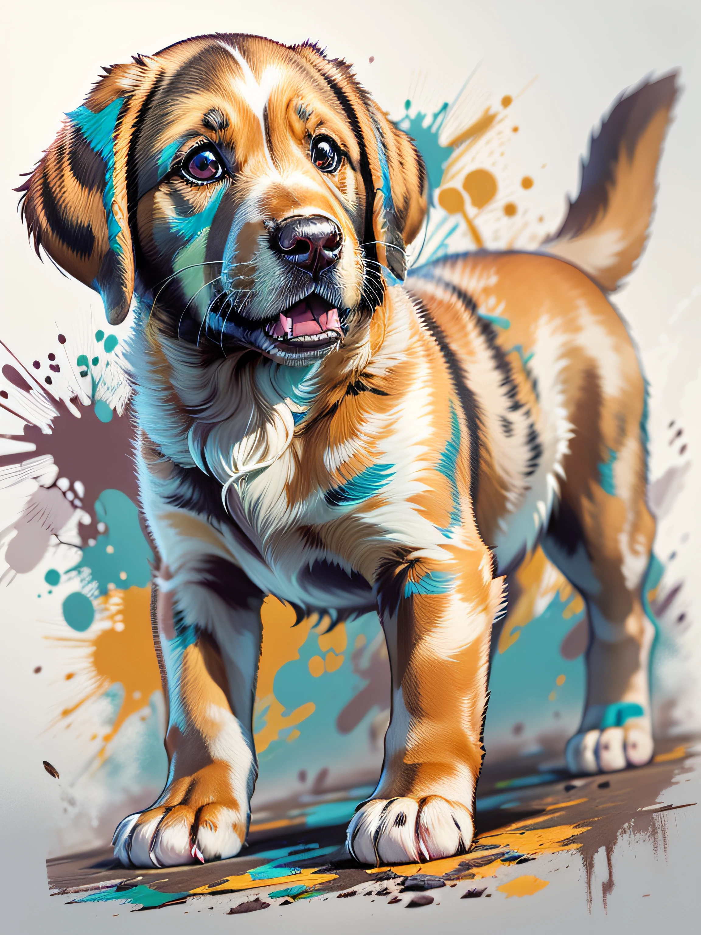 Vector, Print-ready colorful graffiti, illustartion: Labrador puppy, action shot, high detail, whitebackground