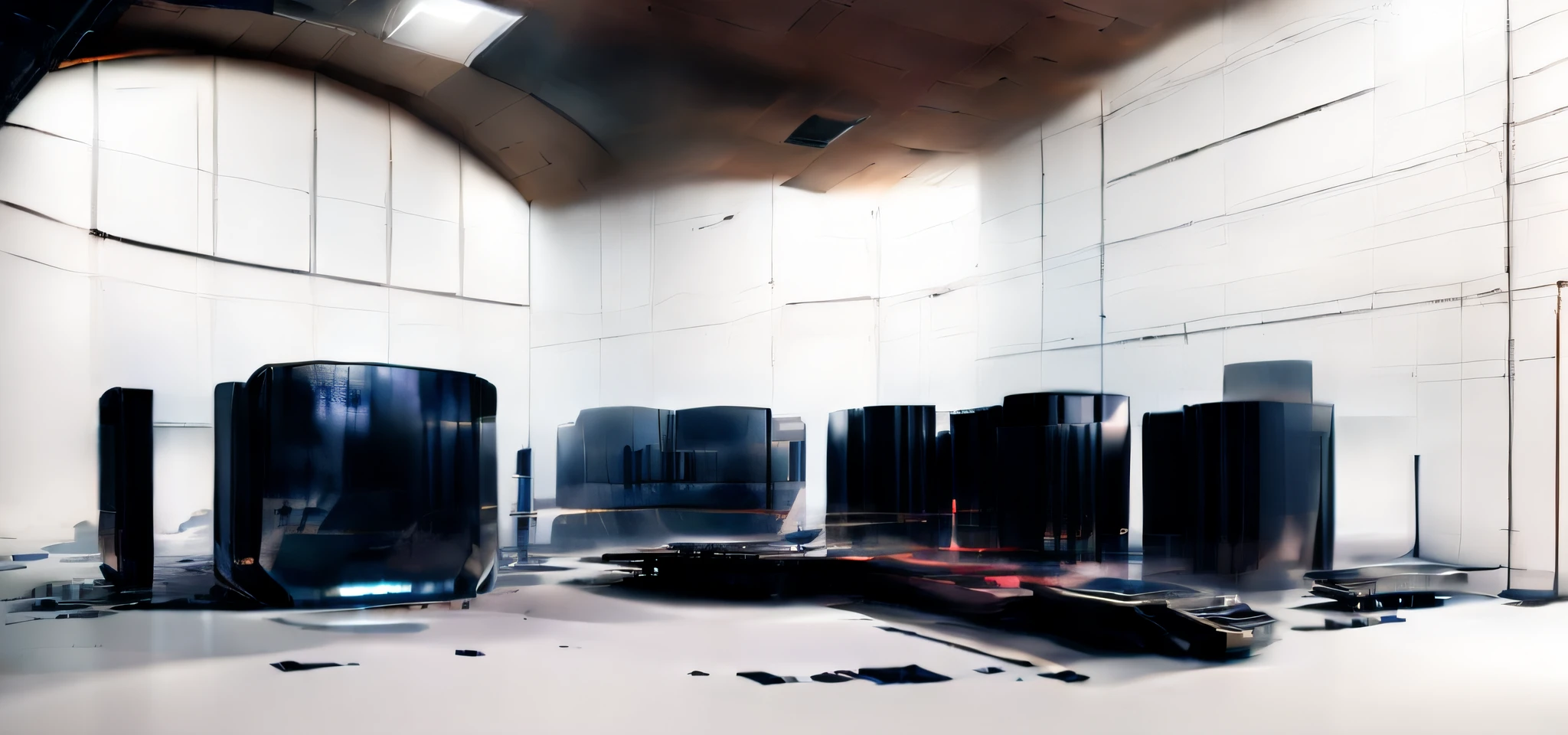 Interior of the building space,Metal technical style,Adopt a simple and clean design style,Extensive use of experimental equipment models、Scientific instruments and example charts,Mainly laboratories and research bases,Showcasing the atmosphere of modern scientific research。