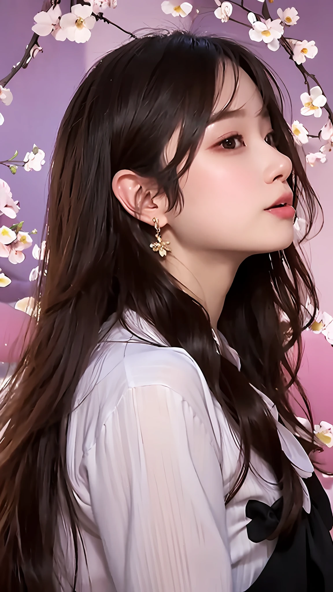 Sargent,Mucha, King,ctoil, 1girll, Black hair, Long hair, Realistic, profile, Lips, Closed mouth, shirt,