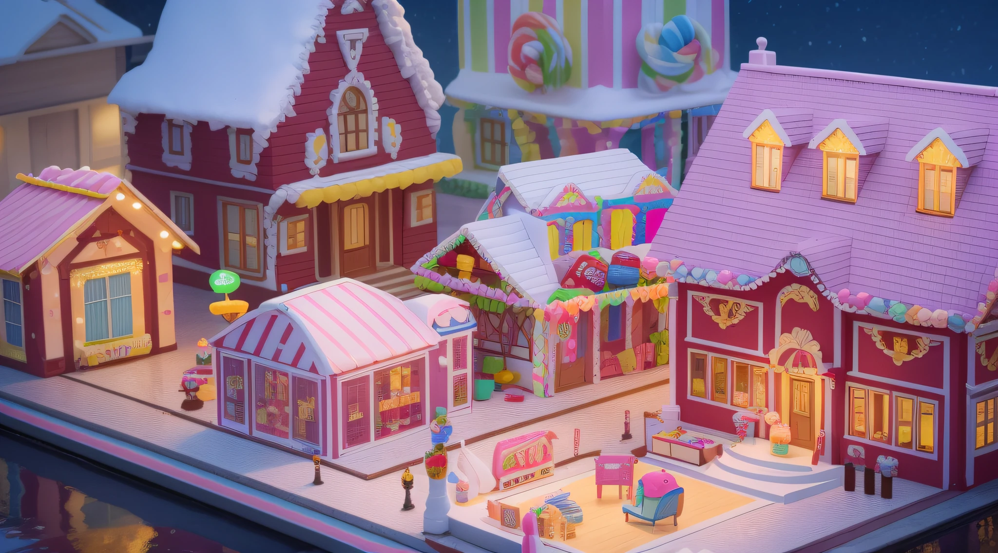 8k,Big sweets house,A huge stake made of candy is on the right side of the candy house
