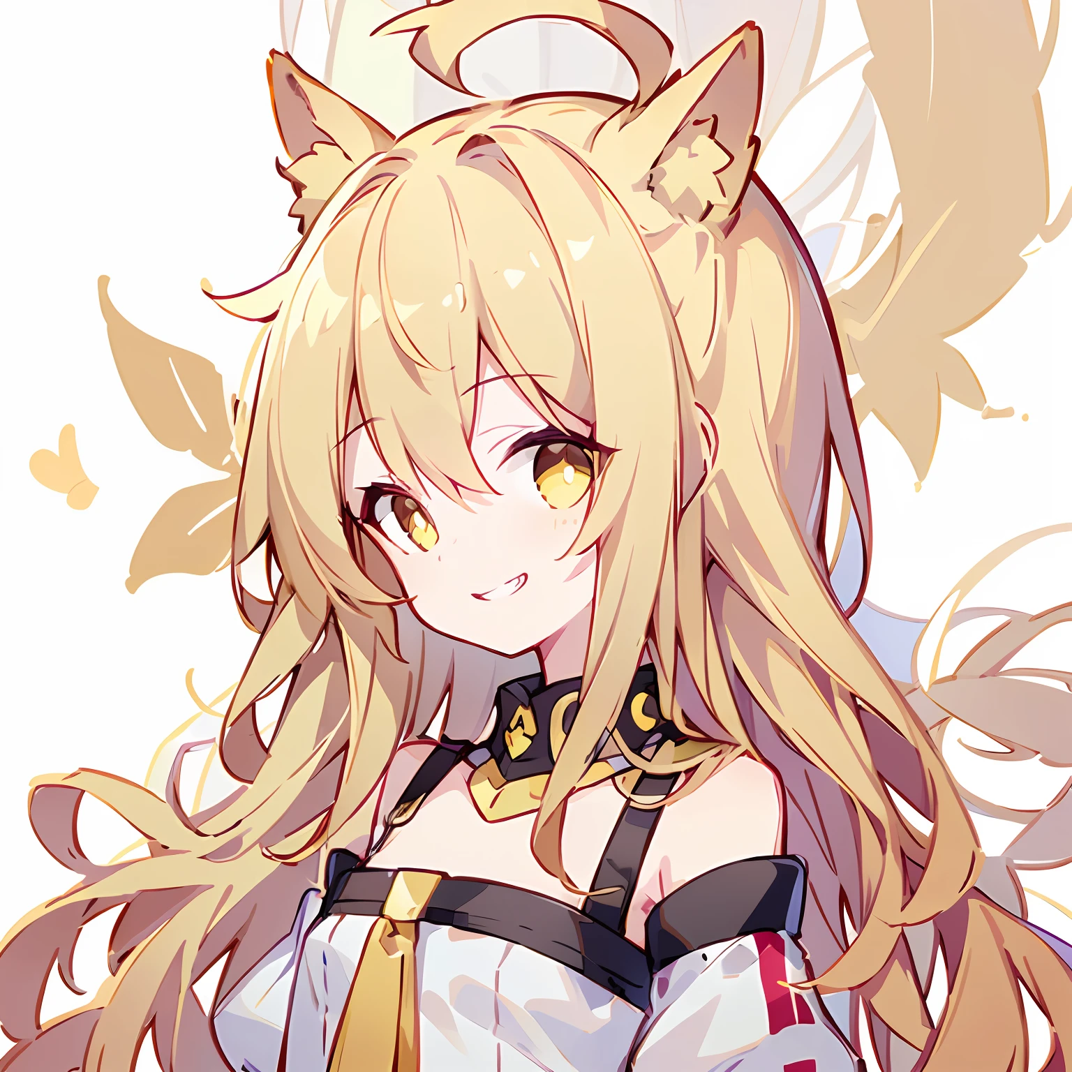 hcnone, Pixel art, Masterpiece, pix, 1girll,, Yellow hair, Yellow eyes, Petite, Small chest, Face only, view the viewer, Profile picture, ssmile,grin, Tsundere, ahoge, Anime style, Cute, Simple background, white backgrounid,white  shirt