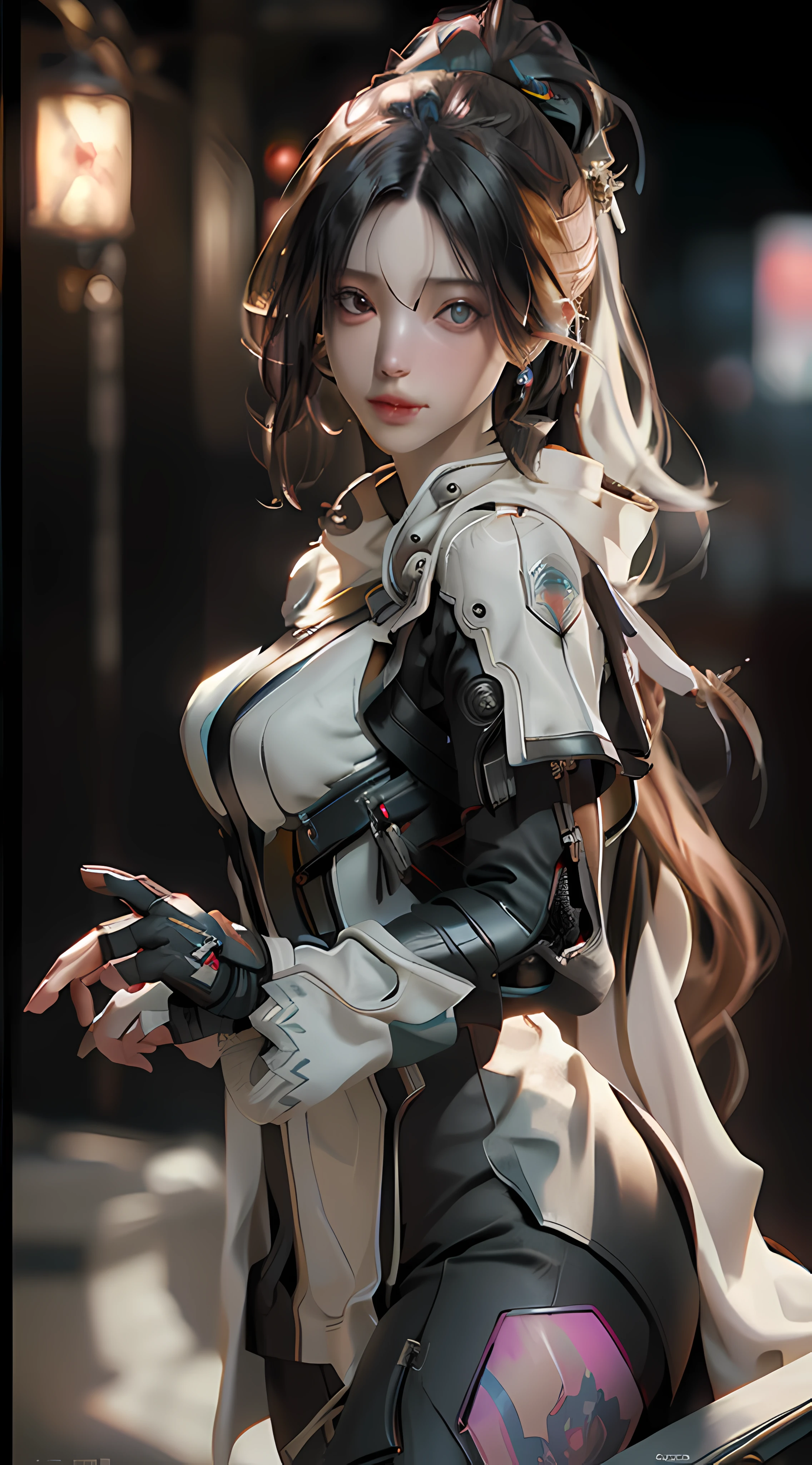 ((Best quality)), ((masterpiece)), (detailed:1.4), 3D, an image of a beautiful cyberpunk female,HDR (High Dynamic Range),Ray Tracing,NVIDIA RTX,Super-Resolution,Unreal 5,Subsurface scattering,PBR Texturing,Post-processing,Anisotropic Filtering,Depth-of-field,Maximum clarity and sharpness,Multi-layered textures,Albedo and Specular maps,Surface shading,Accurate simulation of light-material interaction,Perfect proportions,Octane Render,Two-tone lighting,Wide aperture,Low ISO,White balance,Rule of thirds,8K RAW,