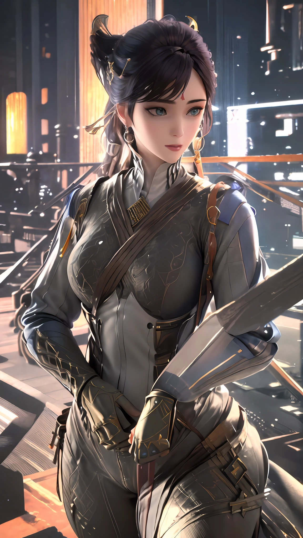 ((Best quality)), ((masterpiece)), (detailed:1.4), 3D, an image of a beautiful cyberpunk female,HDR (High Dynamic Range),Ray Tracing,NVIDIA RTX,Super-Resolution,Unreal 5,Subsurface scattering,PBR Texturing,Post-processing,Anisotropic Filtering,Depth-of-field,Maximum clarity and sharpness,Multi-layered textures,Albedo and Specular maps,Surface shading,Accurate simulation of light-material interaction,Perfect proportions,Octane Render,Two-tone lighting,Wide aperture,Low ISO,White balance,Rule of thirds,8K RAW,