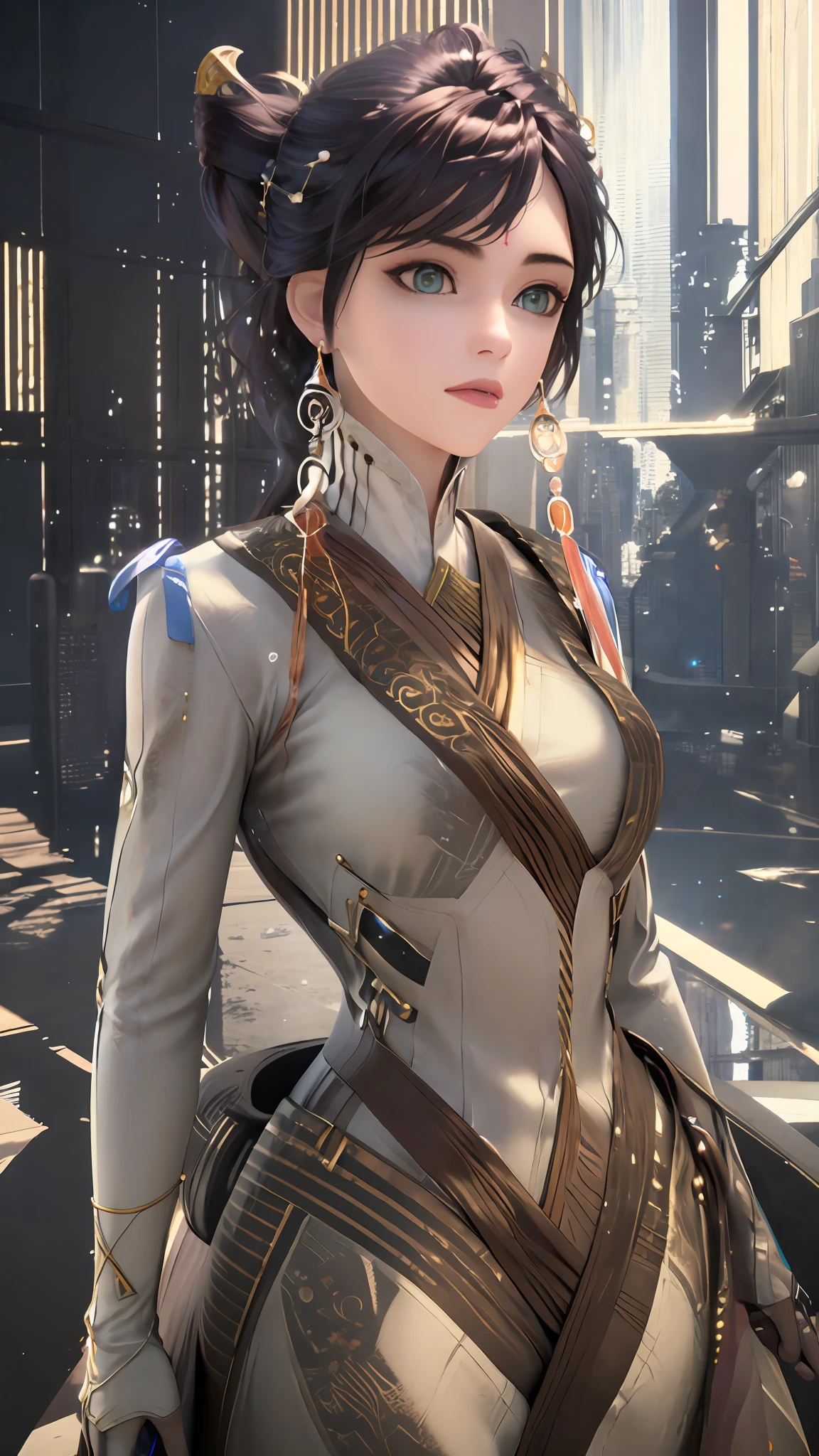 ((Best quality)), ((masterpiece)), (detailed:1.4), 3D, an image of a beautiful cyberpunk female,HDR (High Dynamic Range),Ray Tracing,NVIDIA RTX,Super-Resolution,Unreal 5,Subsurface scattering,PBR Texturing,Post-processing,Anisotropic Filtering,Depth-of-field,Maximum clarity and sharpness,Multi-layered textures,Albedo and Specular maps,Surface shading,Accurate simulation of light-material interaction,Perfect proportions,Octane Render,Two-tone lighting,Wide aperture,Low ISO,White balance,Rule of thirds,8K RAW,