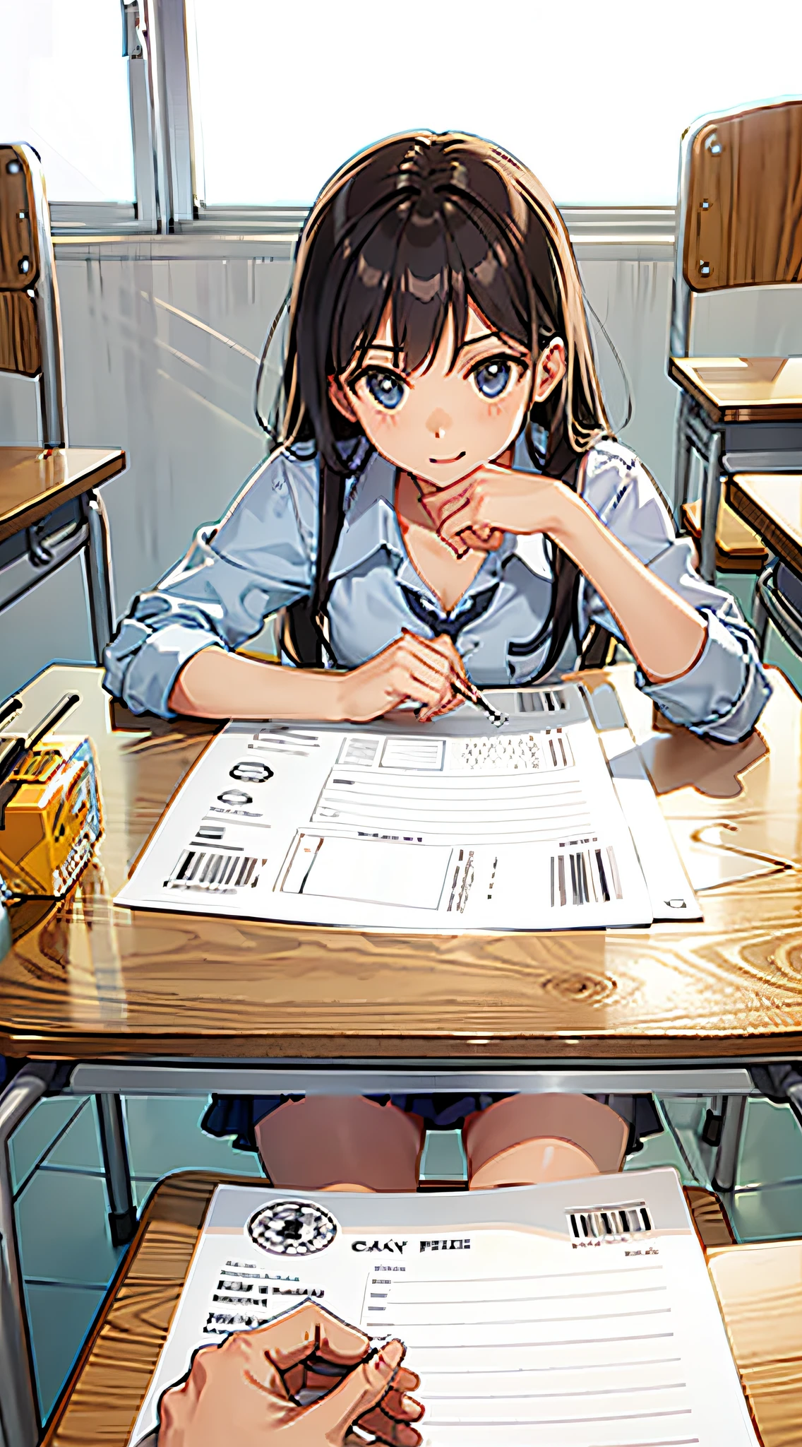 in class room,On the table is a test paper