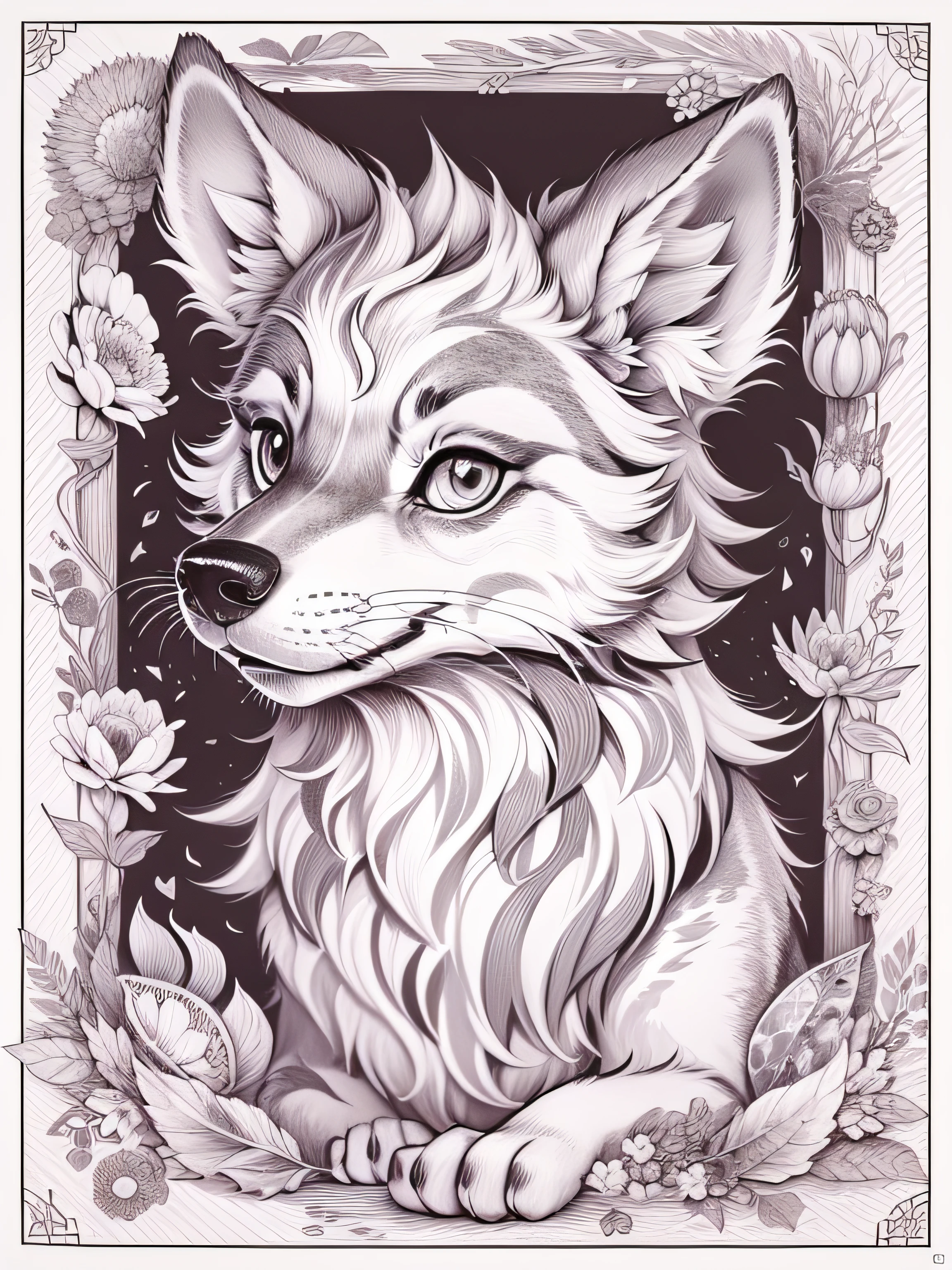 design t-shirt graphic, cute cartoon wolf coloring pages, full white, fleischer cartoon style ,white background, playful style, out of the box,